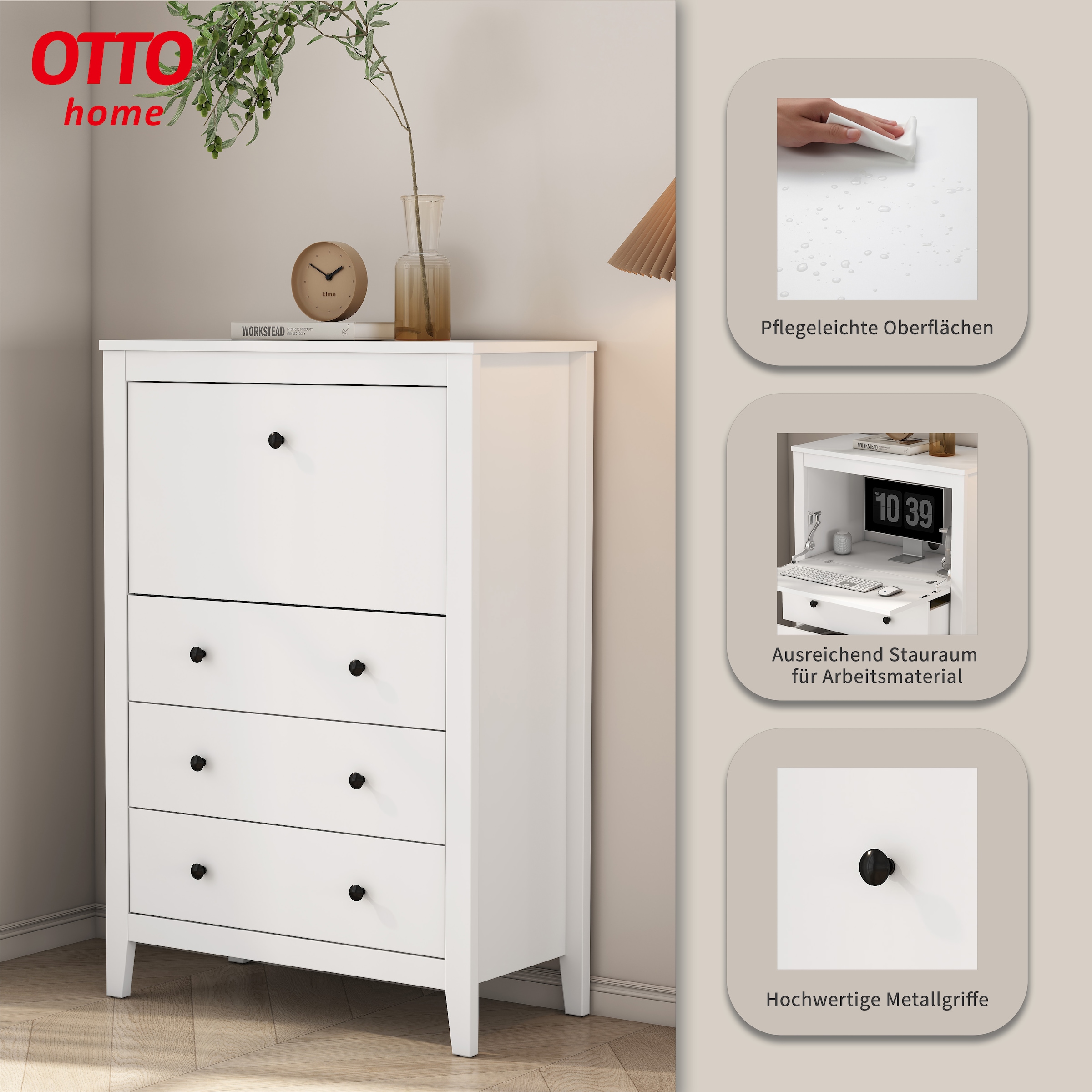 GOODproduct Sekretär im Landhausstil,  (B/T/H): 80/39,5/119,6 cm