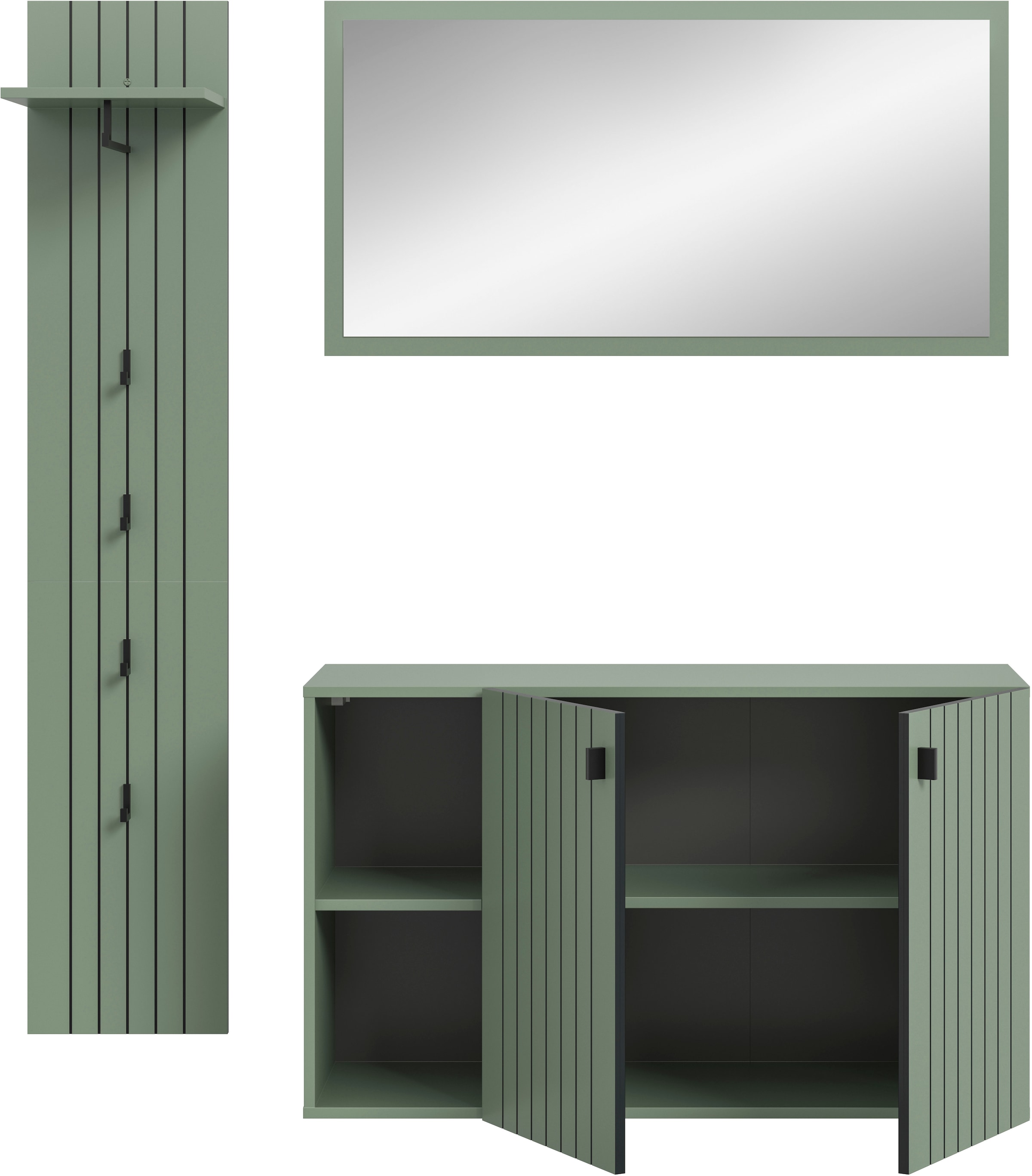 Home affaire Ensemble de vestiaires »TATIO, 3-tlg. Garderobenkombination, Breite: 152 cm, Rilenfräsung« Set, Set, best. aus: 1 Garderobenpaneel, 1 Spiegel, 1 Schuhkommode, 3 cuis tlg.