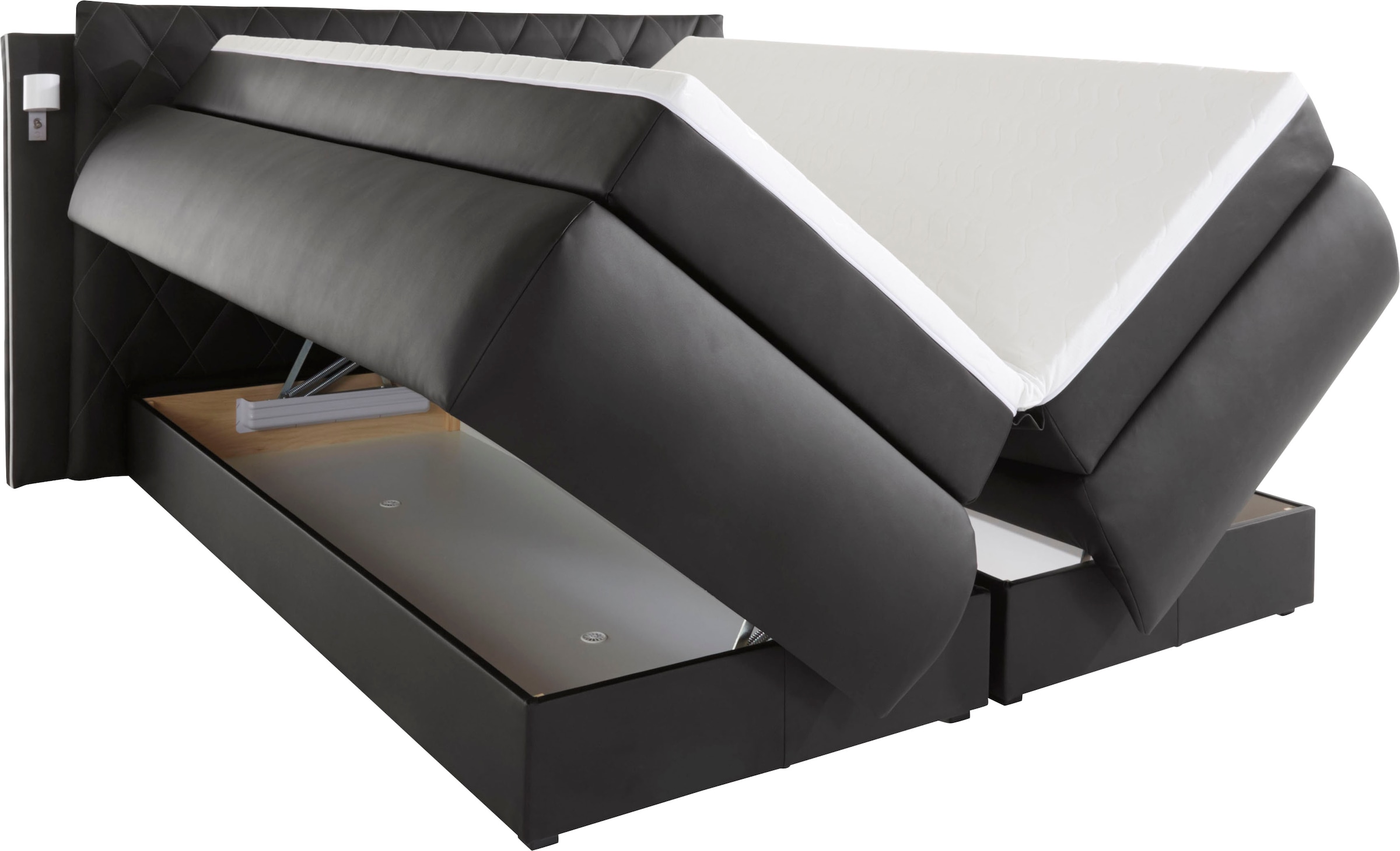 COLLECTION AB Lit boxspring comprend coffre de lit, éclairage LED et surmatelas