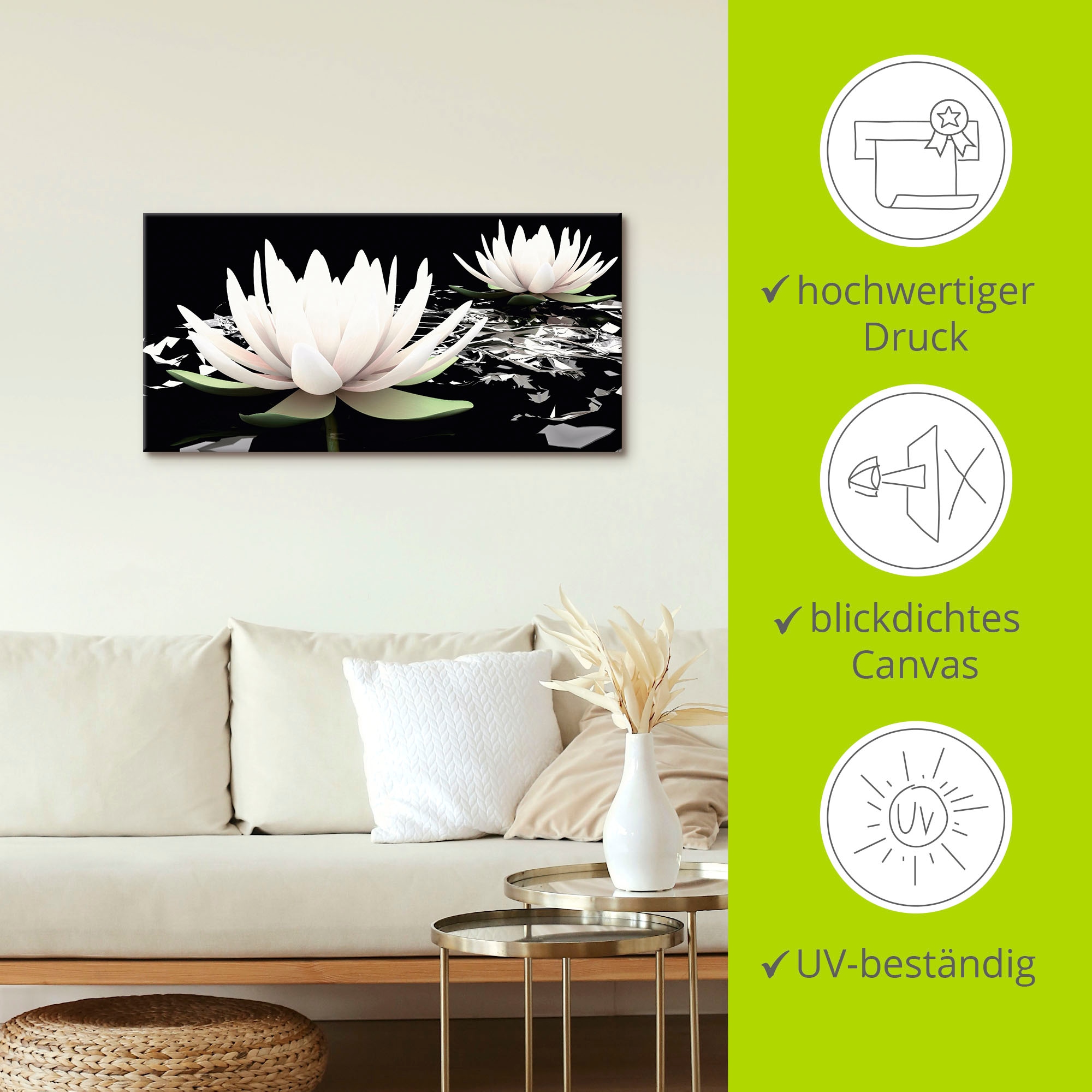 Artland Wandbild »Zwei Lotusblumen auf dem Wasser«, Blumen, (1 St.), als Alubild, Outdoorbild, Leinwandbild, Poster, Wandaufkleber