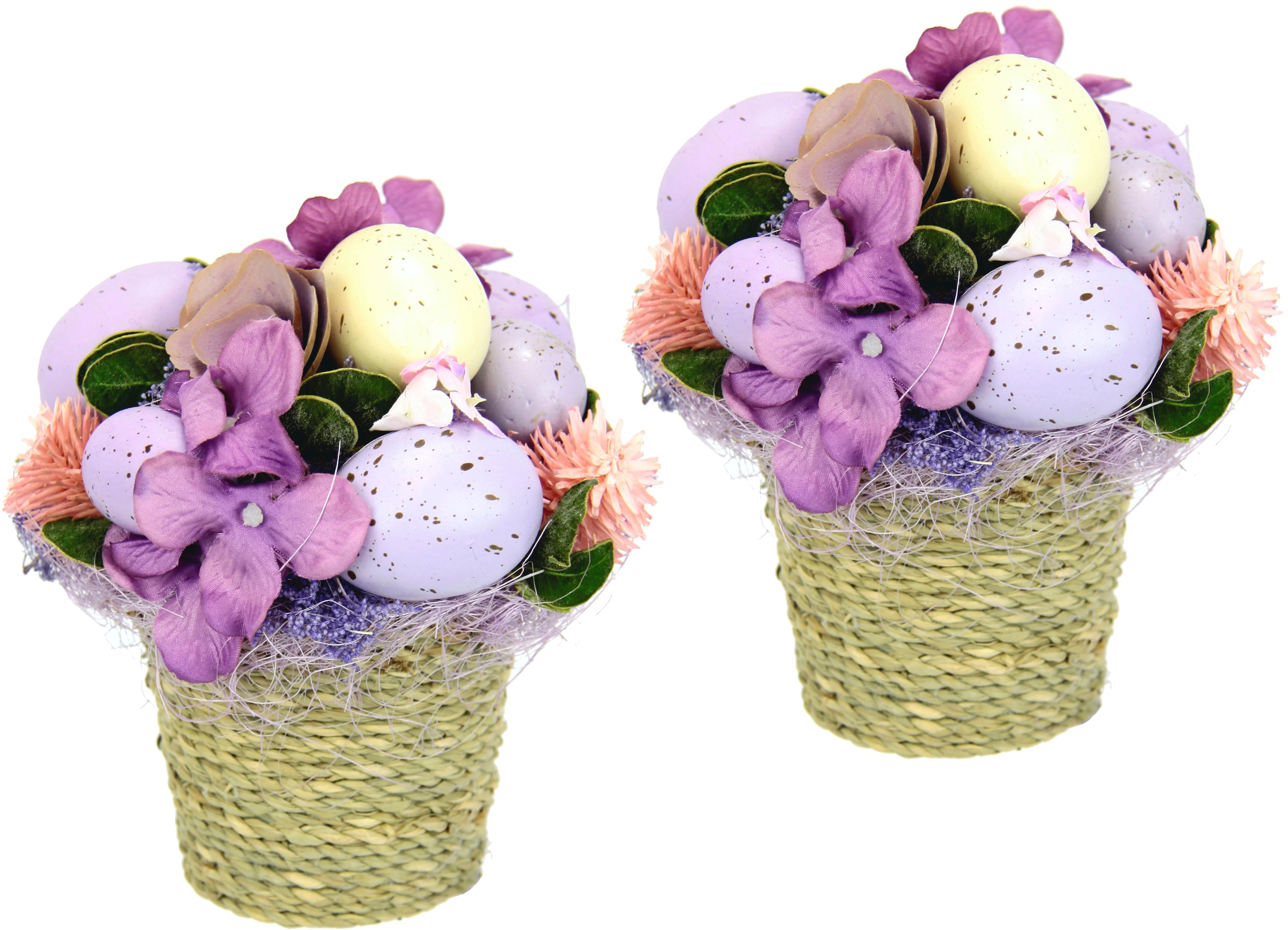Kunstblume »Gesteck aus Blüten Eier«, Im Topf, 2er Set, Blumengesteck