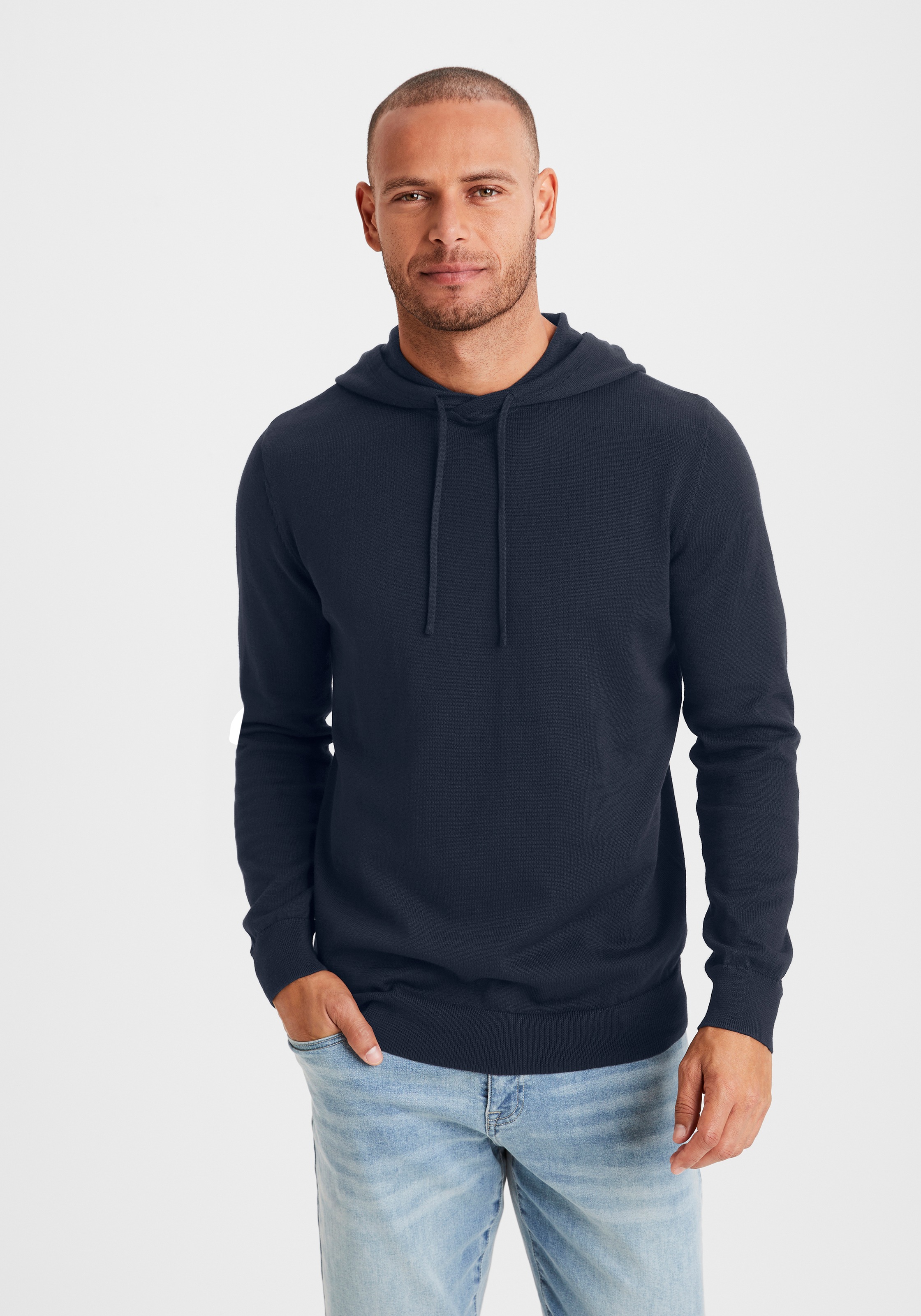 Image of H.I.S Hoodie ", Strickpullover mit Kapuze", Feinstrick aus pflegeleichter Baumwollmischung
