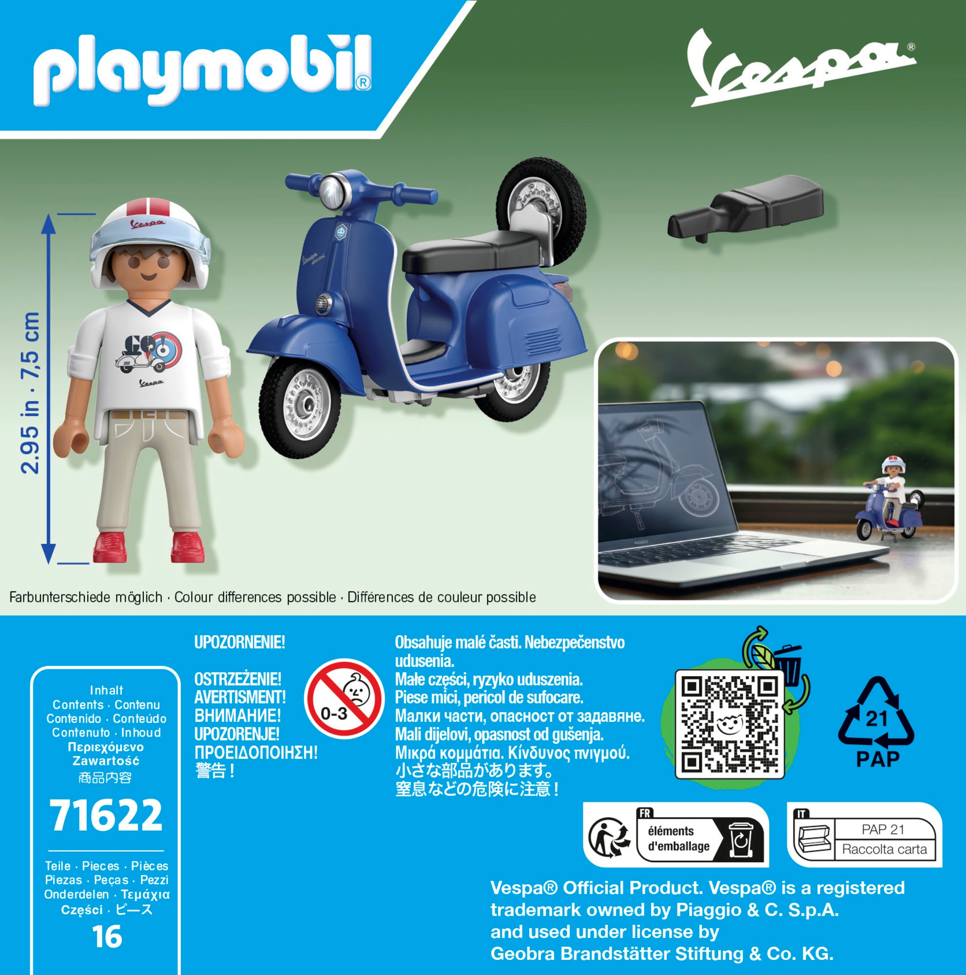 Playmobil® Konstruktions-Spielset »1969 Vespa 150 Sprint Veloce, Blau (71622), Vespa« Made in Europe
