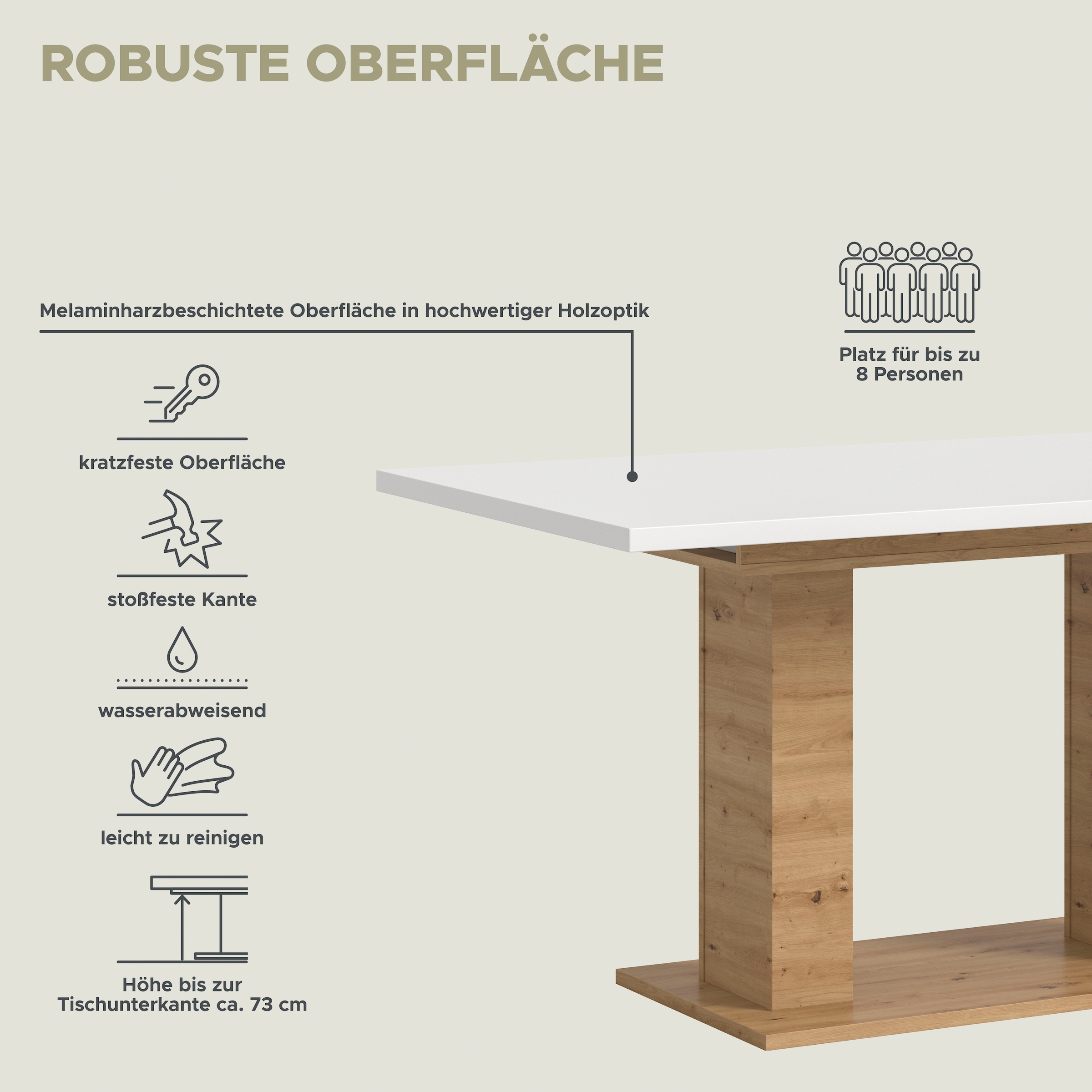 Home affaire Table de salle à manger »Motus, ausziehbar 150 -190 cm, inklusive 40 cm Einlegeplatte« Ensemble, 1 cuis tlg. Doppelsäulengestell mit Bodenplatte, Tisch, Esstisch, Küche