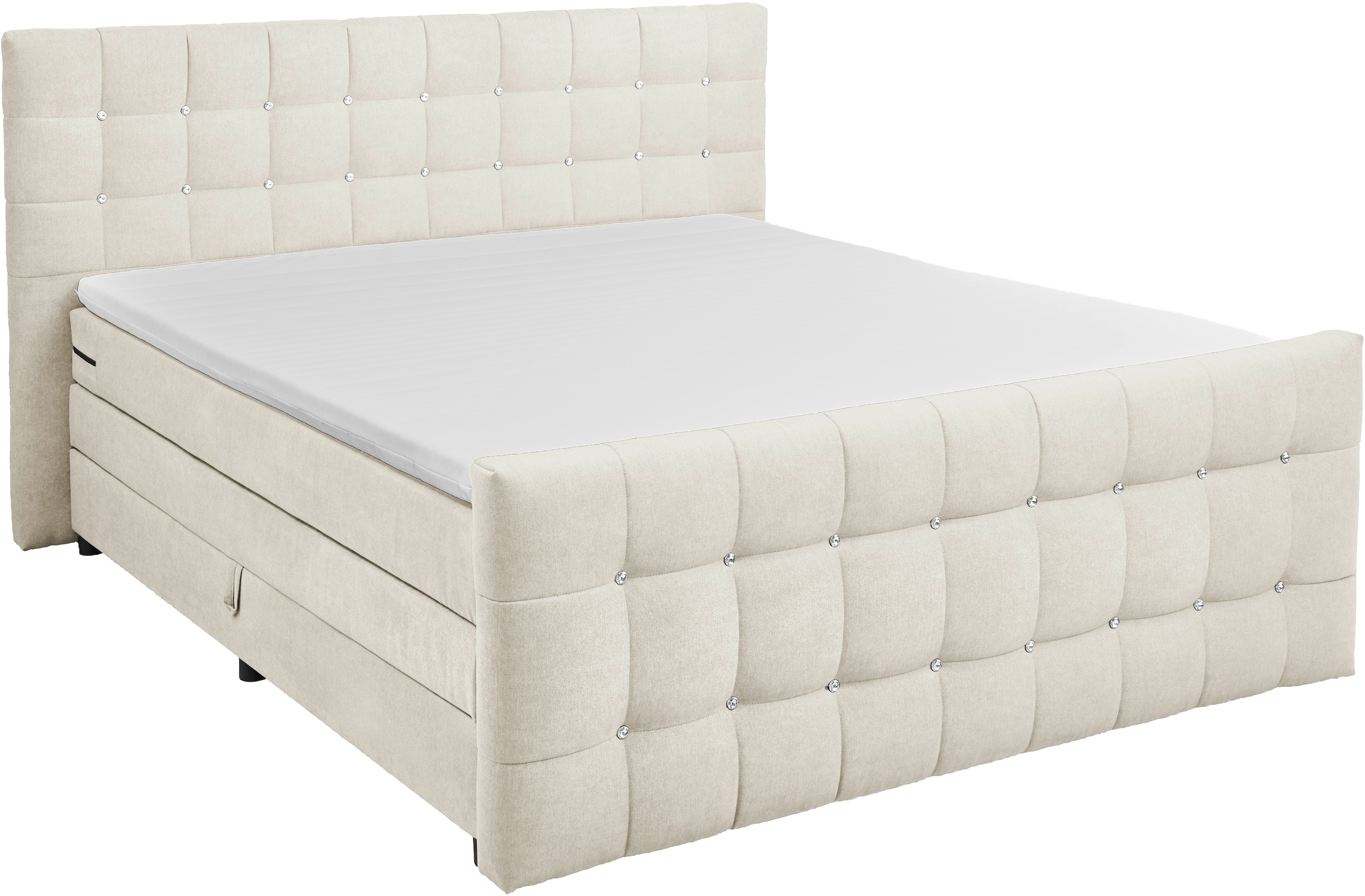 ED EXCITING DESIGN Boxspringbett »Loberie« mit Strasssteinen im Kopf- und Fussteil, inkl. Bettkasten