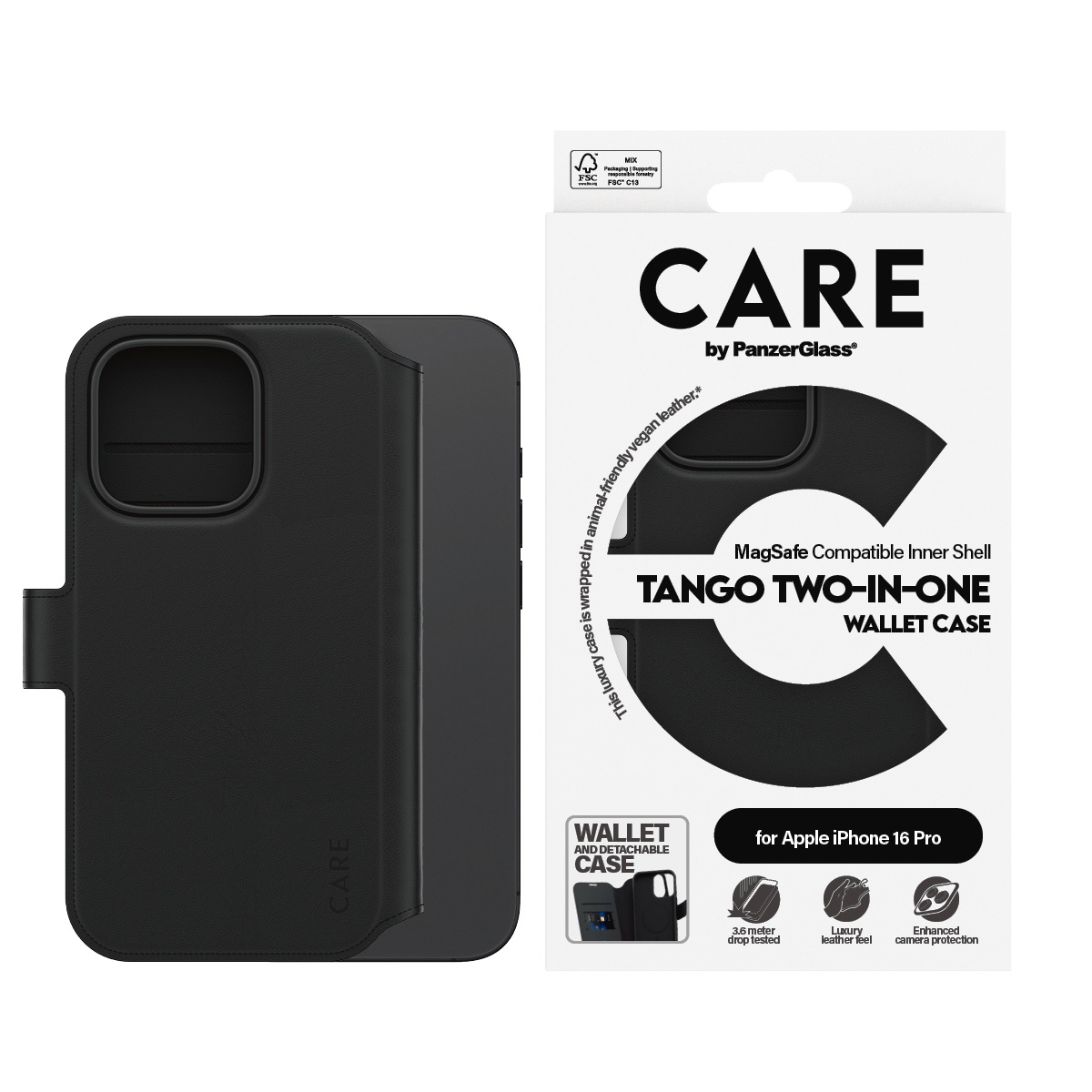 Image of CARE by PanzerGlass Handyhülle "Case Feature Tango 2-in-1 Wallet Case Apple iPhone 16 Pro" Backcover, Schutzhülle, Handyschutzhülle, Case, Schutzcase, stossfest