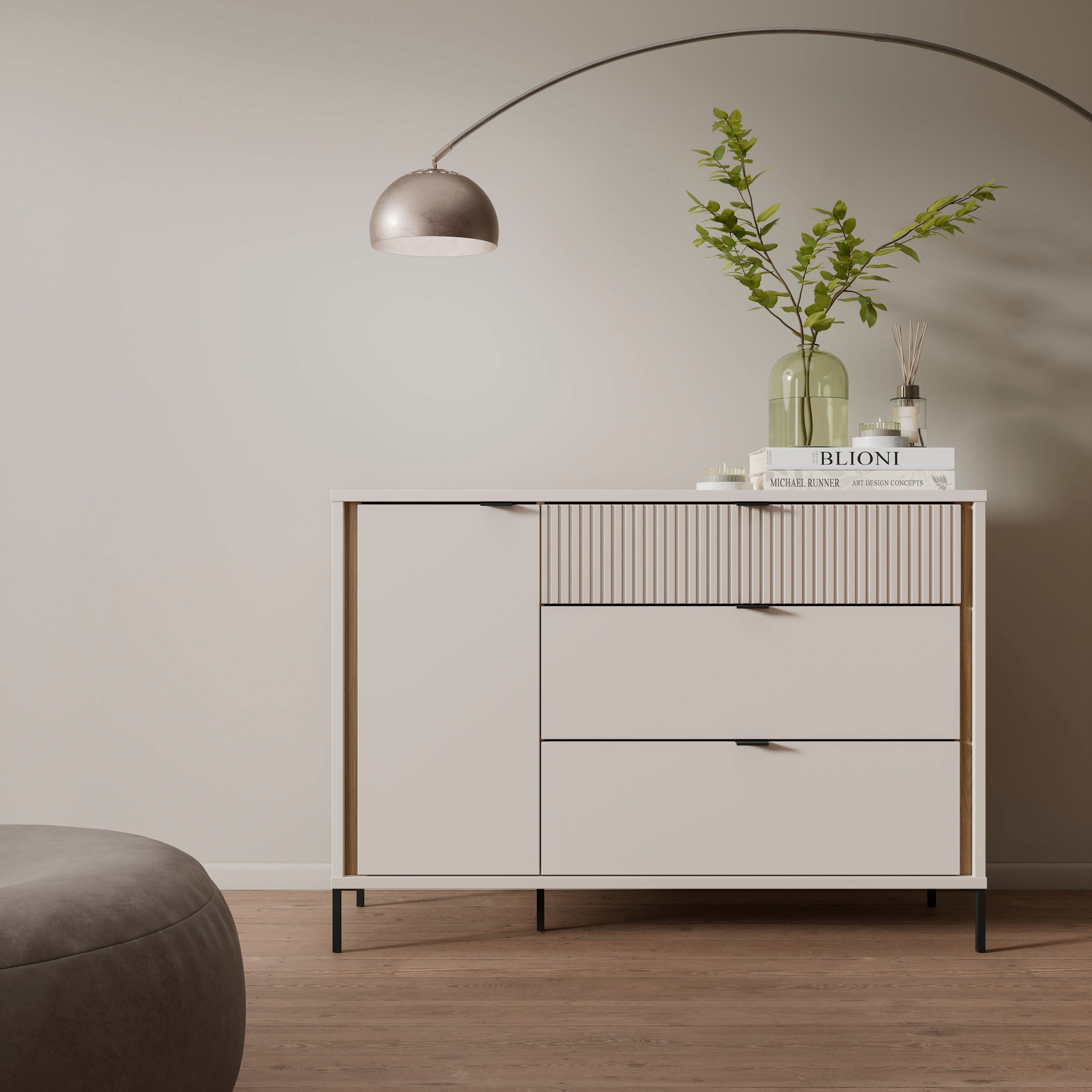 Image of FORTE Sideboard "Forte Seravel Kommode 124 cm, Kashmir Beige/Mauvella Eiche" B/H/T 124,1/87,2/41,5 viel Stauraum, Lamellenoptik
