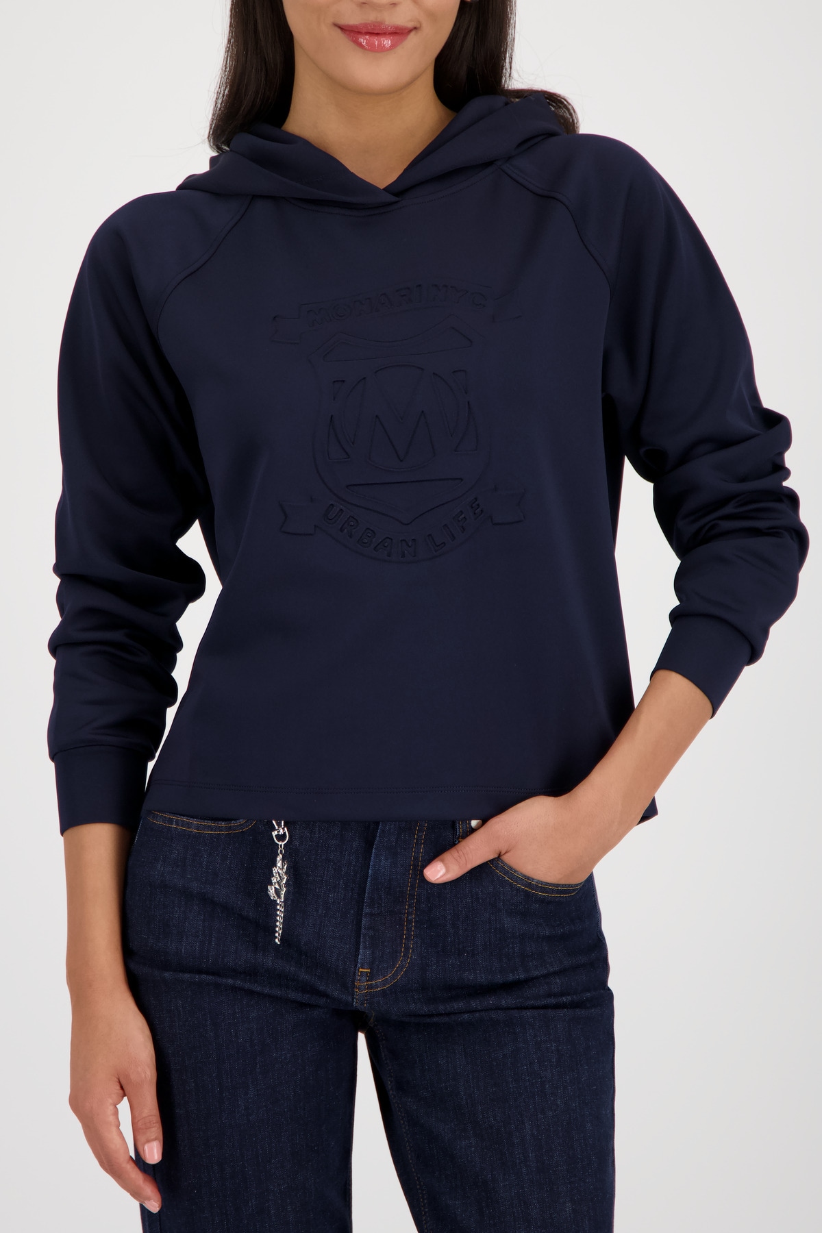 Image of Monari Kapuzensweatshirt, Regular Fit, geprägtes Emblem