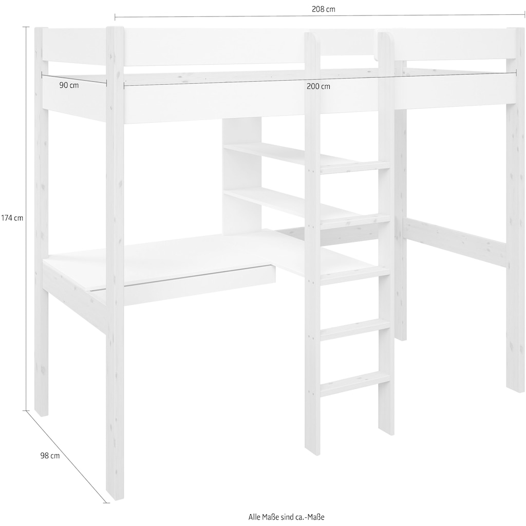 Lüttenhütt Hochbett »Stockbett "ROBIN " zertifiziertes Massivholz«, mit Schreibtisch und Regalen