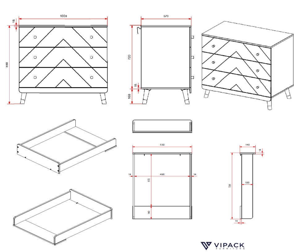Vipack Ensemble de meubles pour bébé Fabriqué en Europe,  composé de commode à tiroirs et plan à langer, coloris blanc