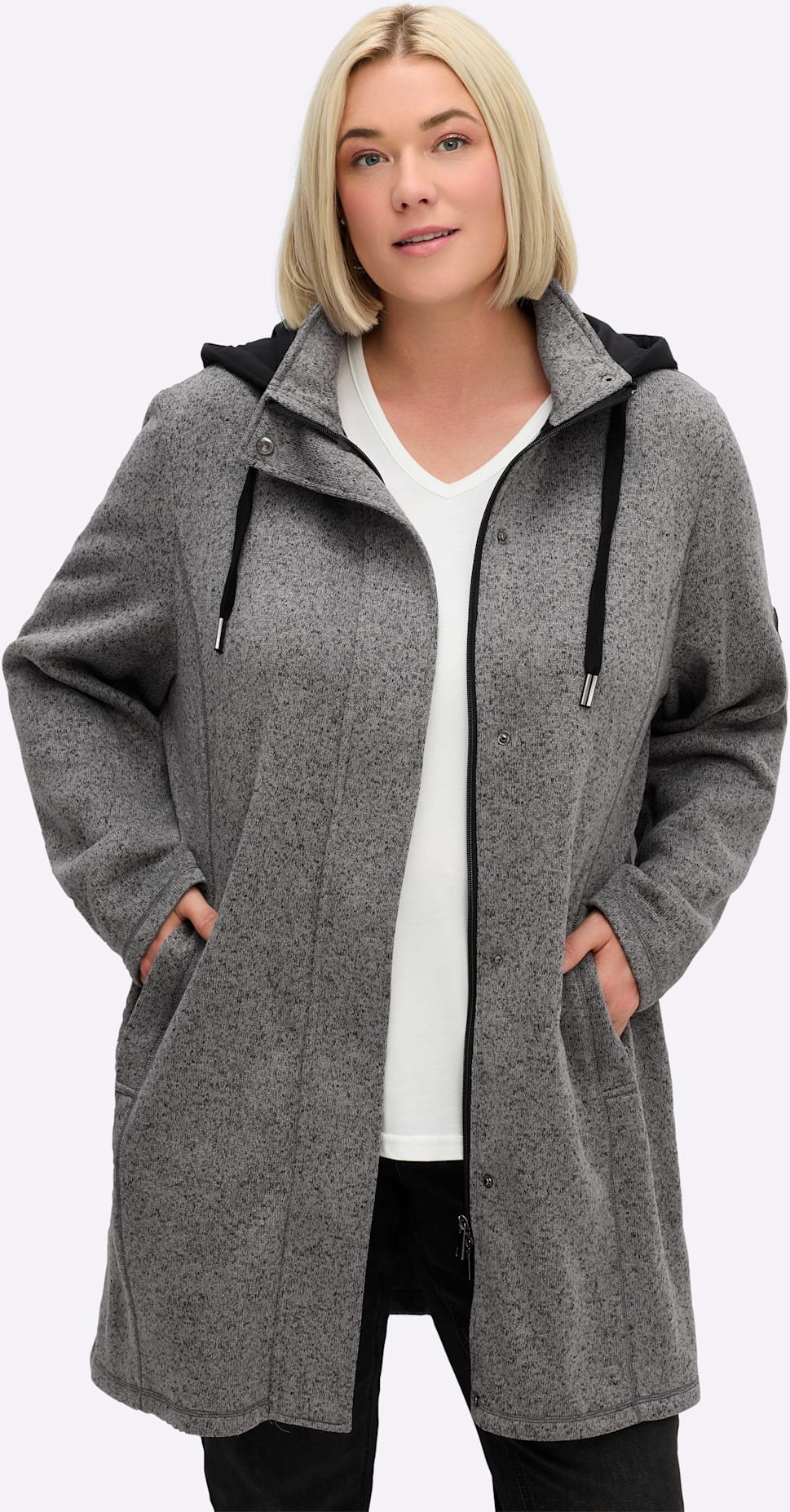 Sheego Strickfleecejacke mit Kapuze