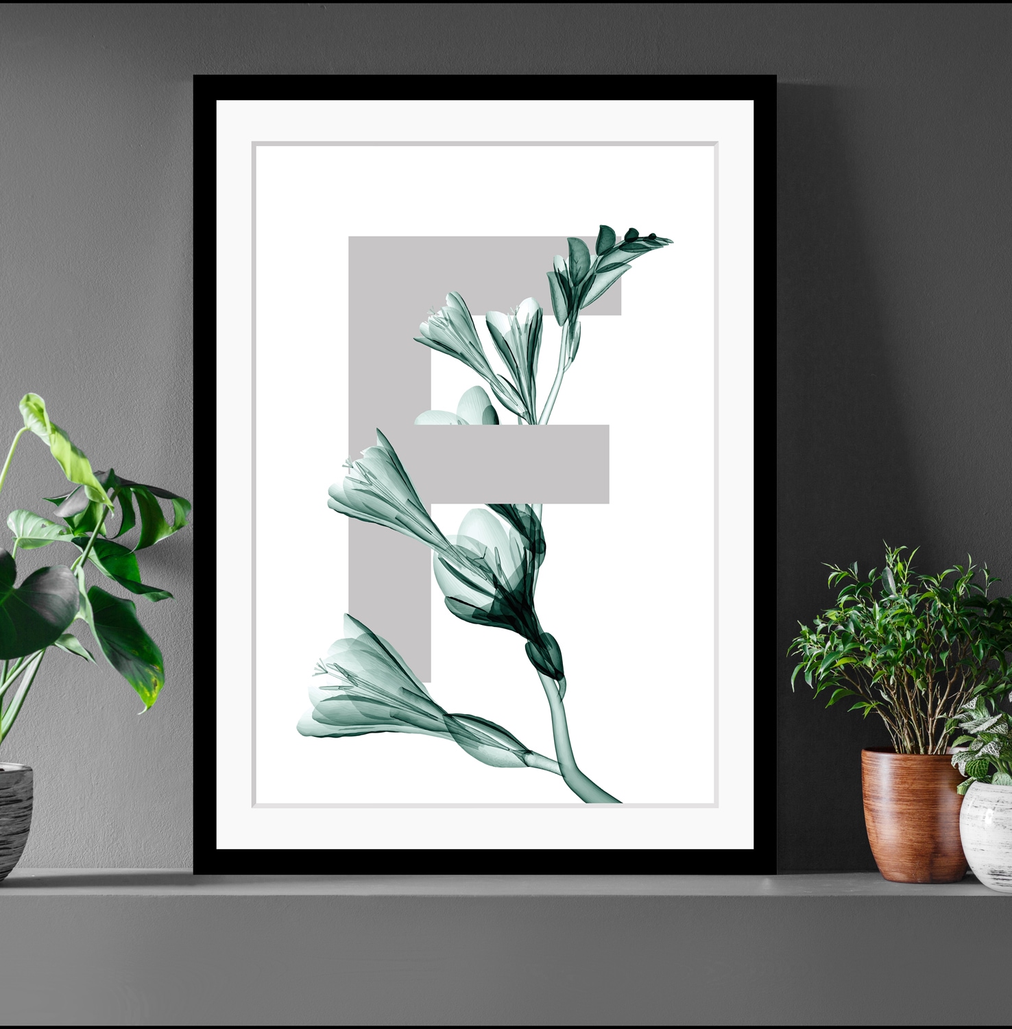 Image of queence Bild "F-Flower" Buchstaben Pflanzen Pflanzenbilder gerahmt, Blume, Blätter