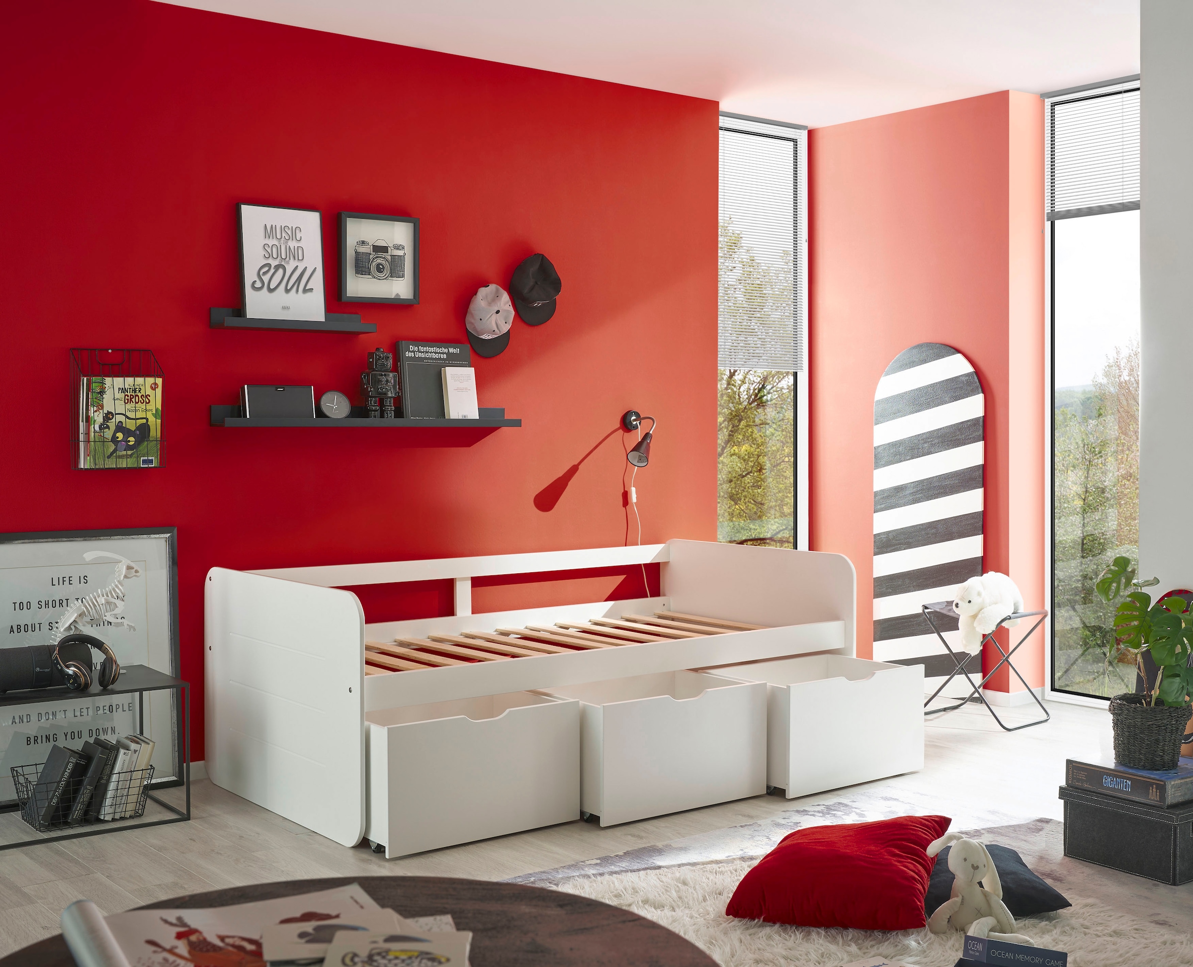 Begabino Lit de rangement »Eino Bett, Einzelbett« comprend 3 tiroirs coulissants