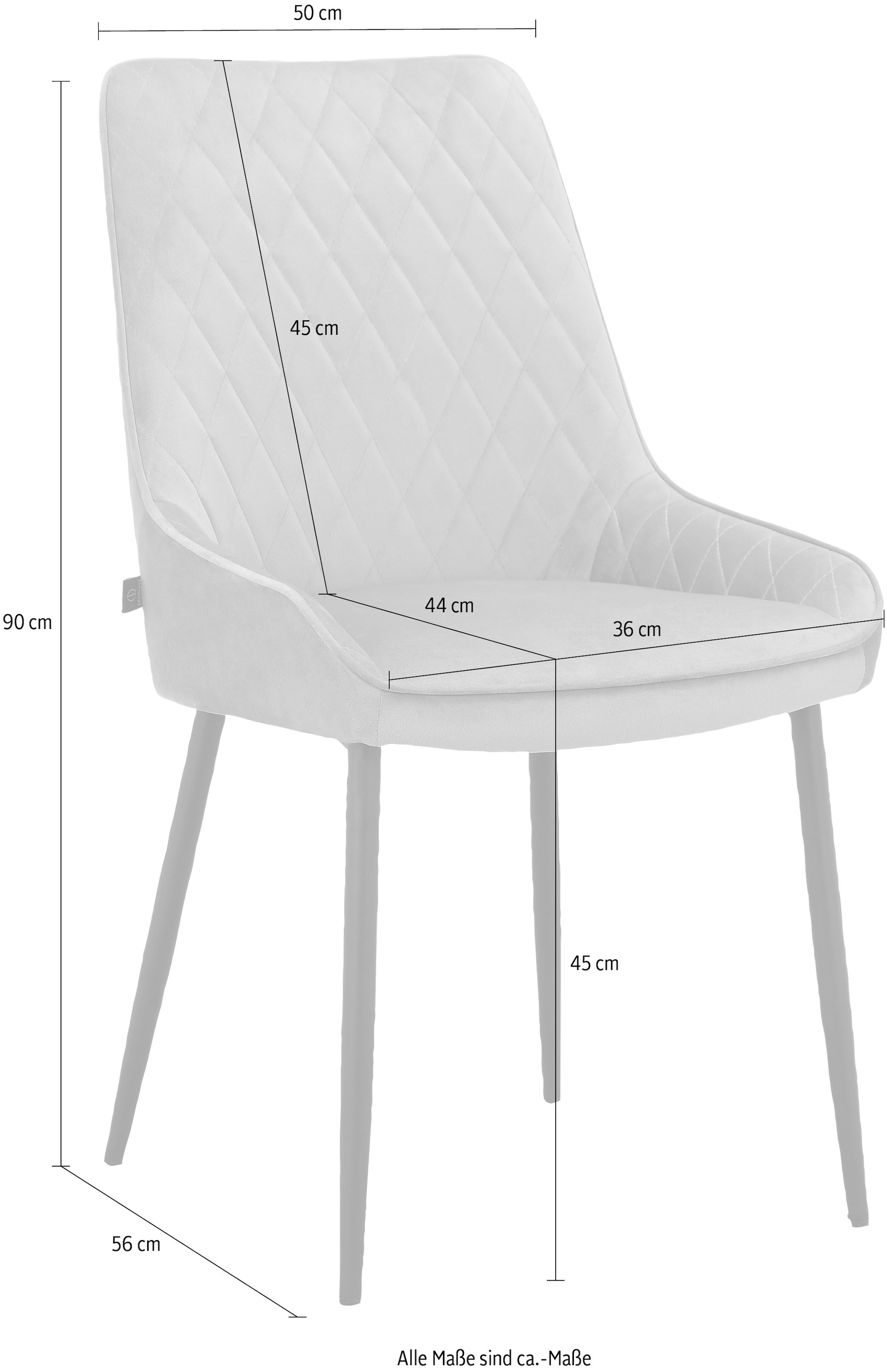 Leonique Esszimmerstuhl »Tournebu«, 2 St., Veloursstoff, Sitz und Rücken gepolstert, Velourstoff mit Steppung, Sitzhöhe 45 cm