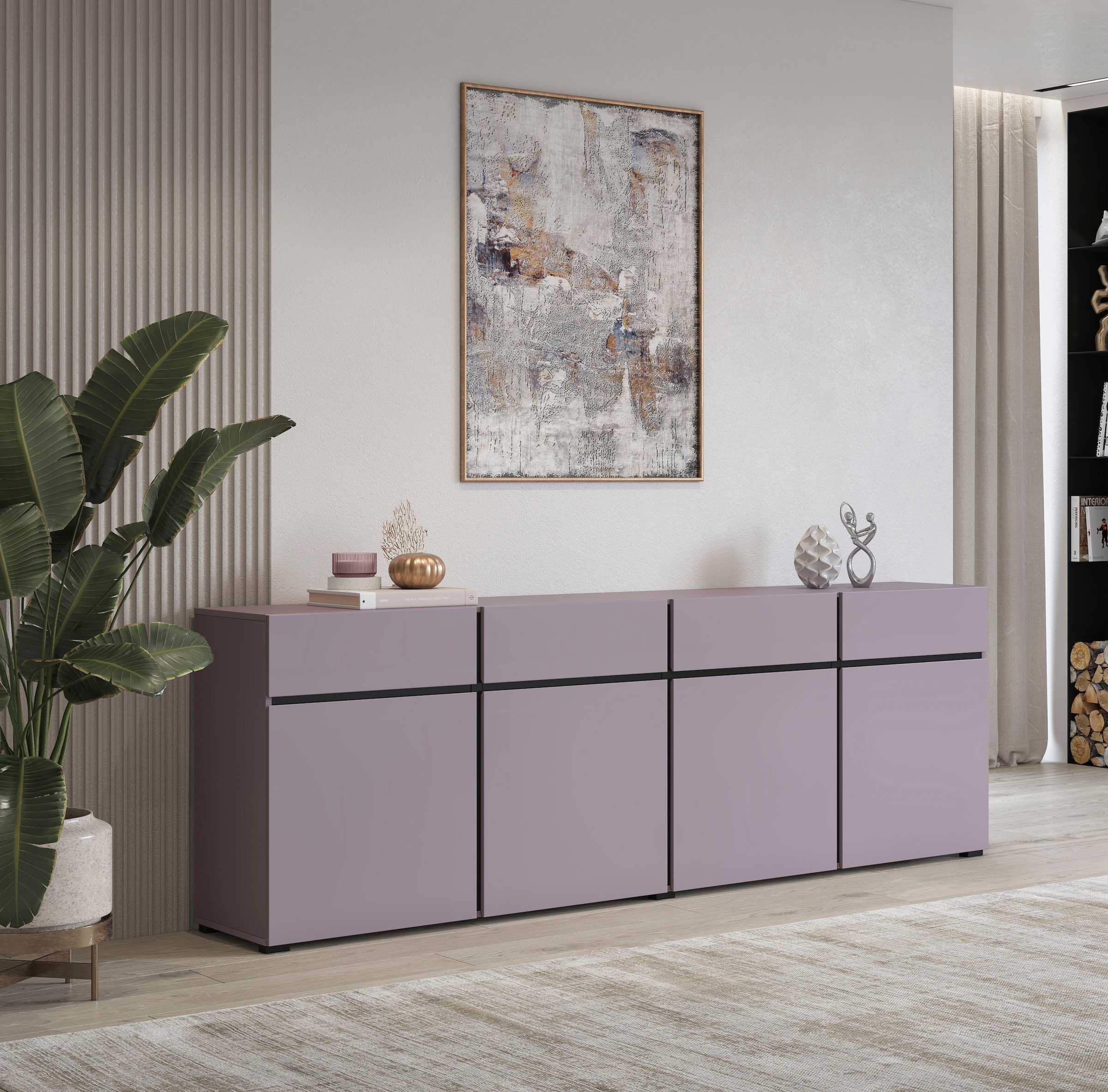 INOSIGN Sideboard »Cross,Breite 225 cm, moderne grifflose Kommode,4 Türen/4 Schubkästen«, Schubladenschrank mit viel Stauraum, Einlegeböden verstellbar