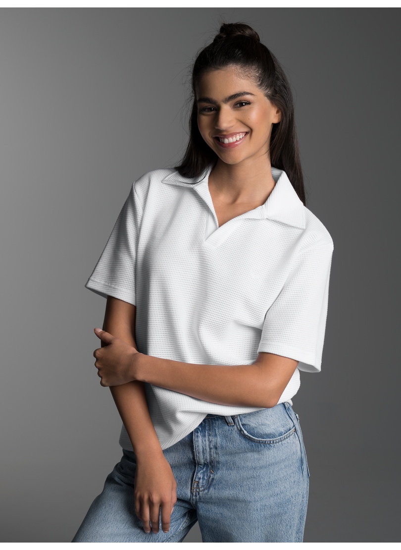 Trigema Polo »TRIGEMA Oversized Poloshirt ohne Knopfleiste in Waffeloptik« 1 cuis