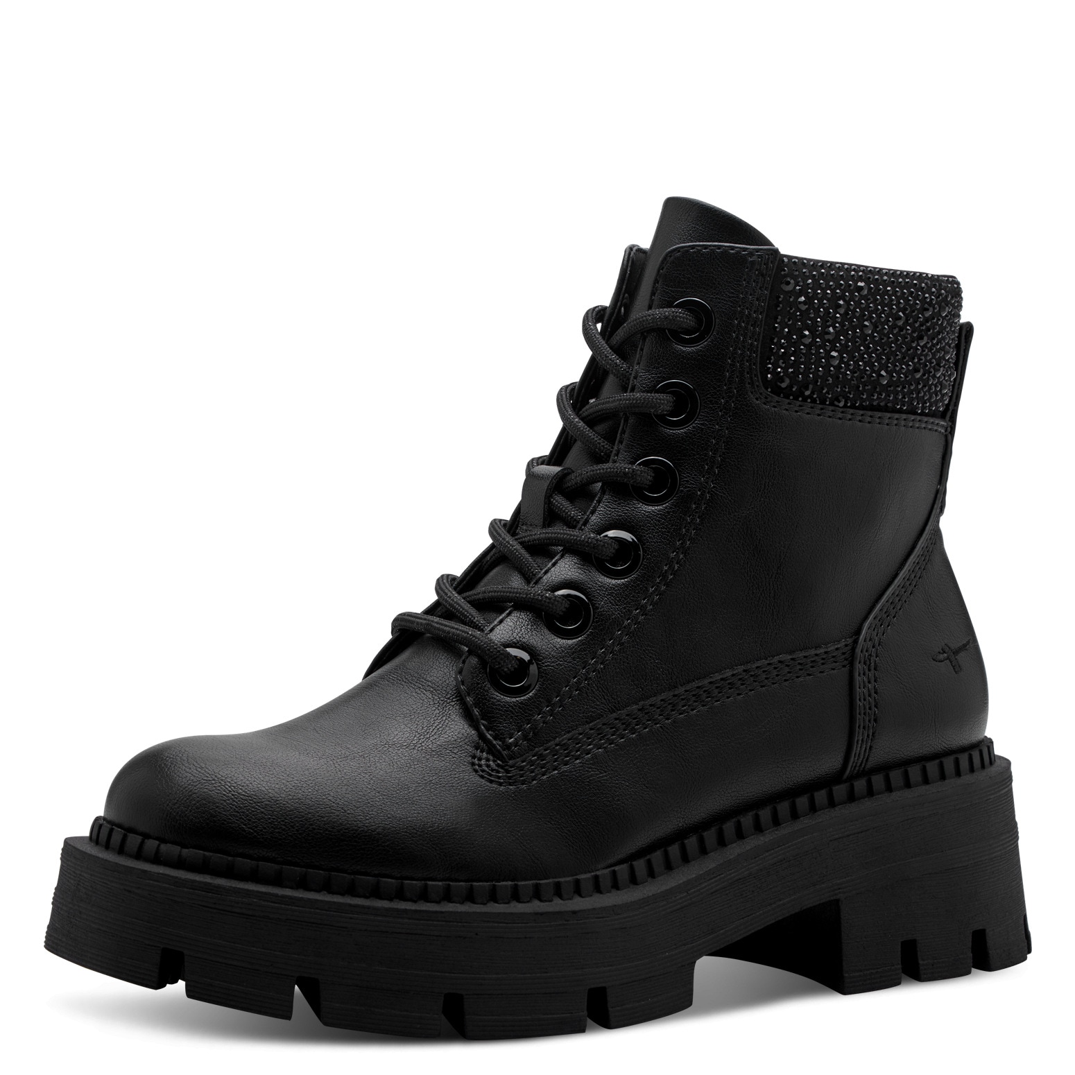 Image of Tamaris Schnürboots, Blockabsatz, Schnürstiefelette mit glänzenden Strasssteinen besetzt