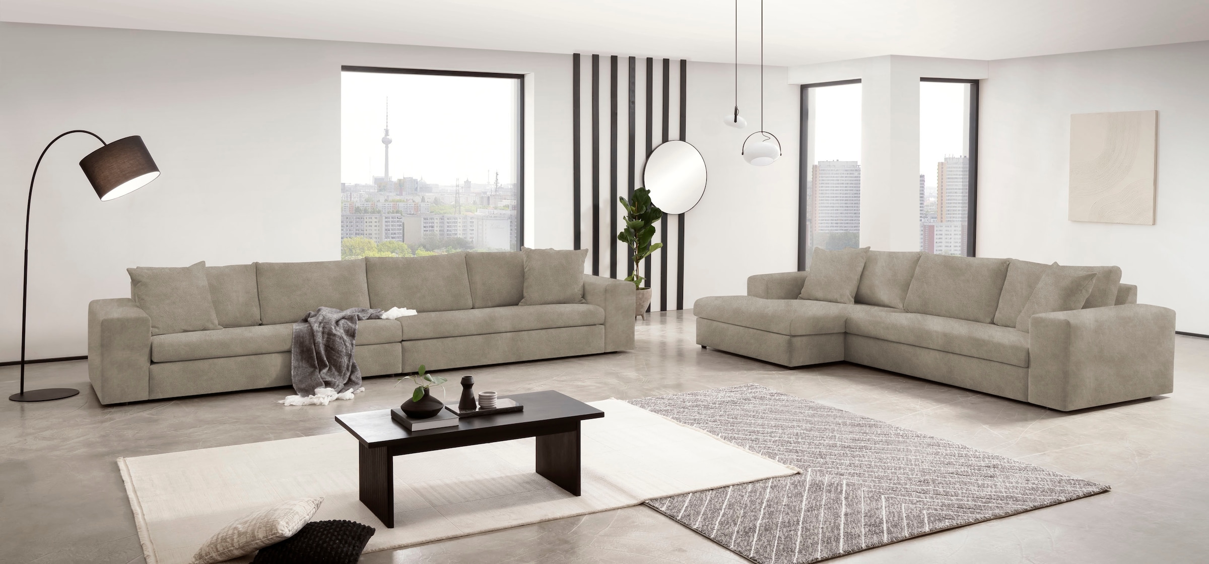 andas Ecksofa »SLEETLAND XXL in Samtvelours oder Vintage-Leder-Optik, L-Form,«, besonders gross und bequem