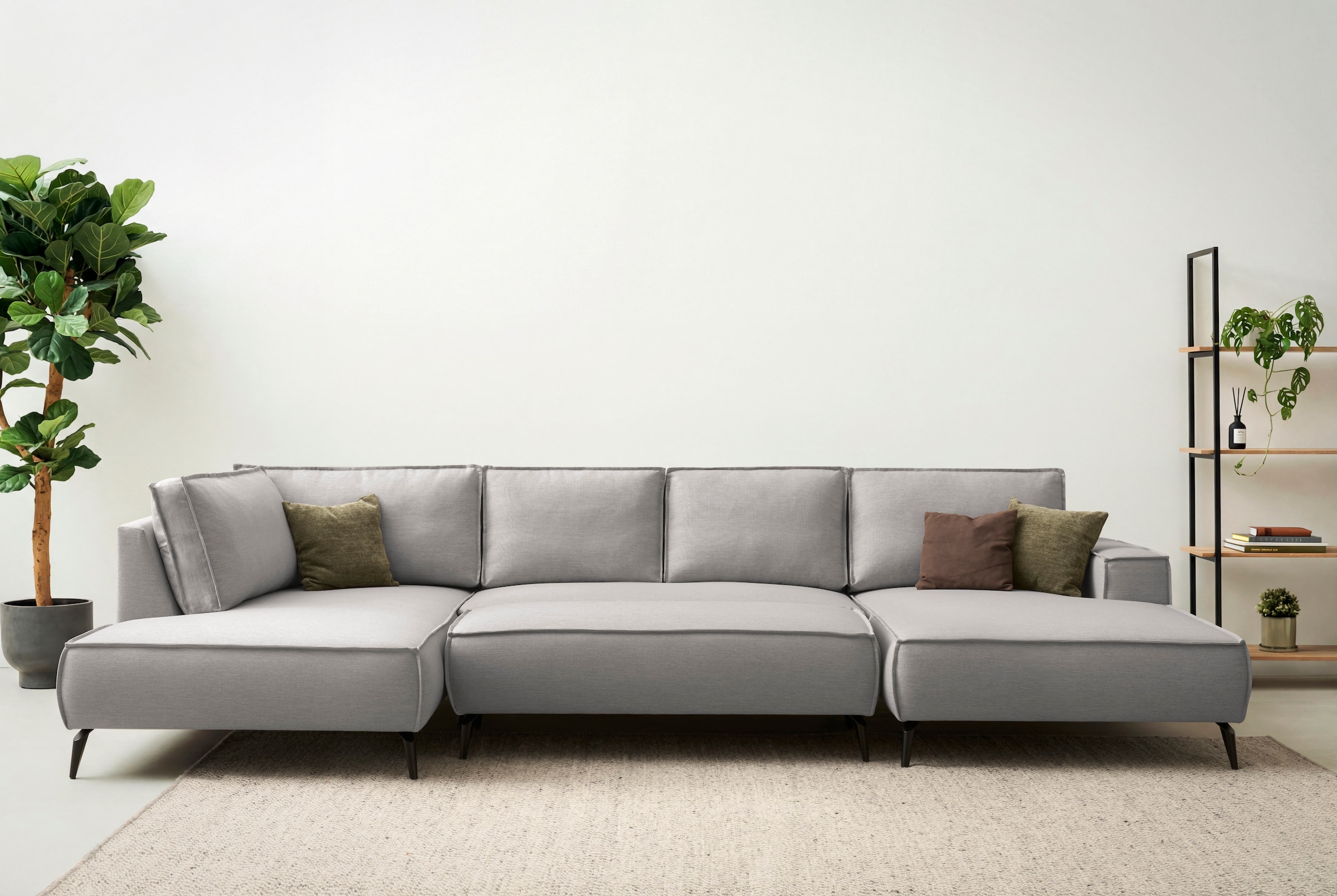 GOODproduct Wohnlandschaft »TVINNU Leinenoptik, 354, mit Hocker« Recamiere rechts/links, stellbar zum Schlafsofa (Krokodilverbinder)