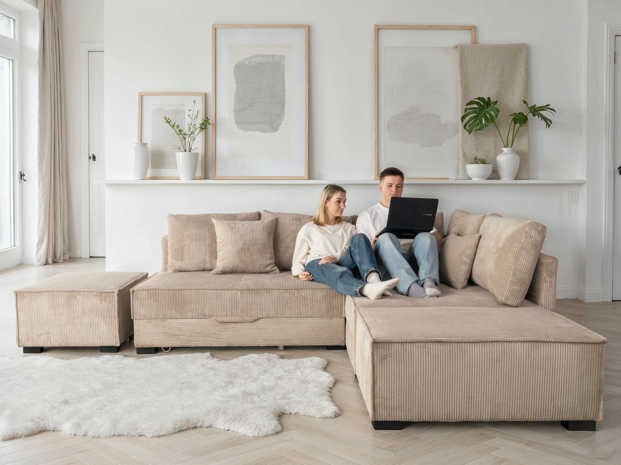 Home affaire Ecksofa »Night & Day L-Form, B: 316 cm mit Dauer-Schlaffunktion 180x200 cm« Set: Sofa & Hocker, Bettfunktion, Bettkasten & Kissen, Boxspringbett