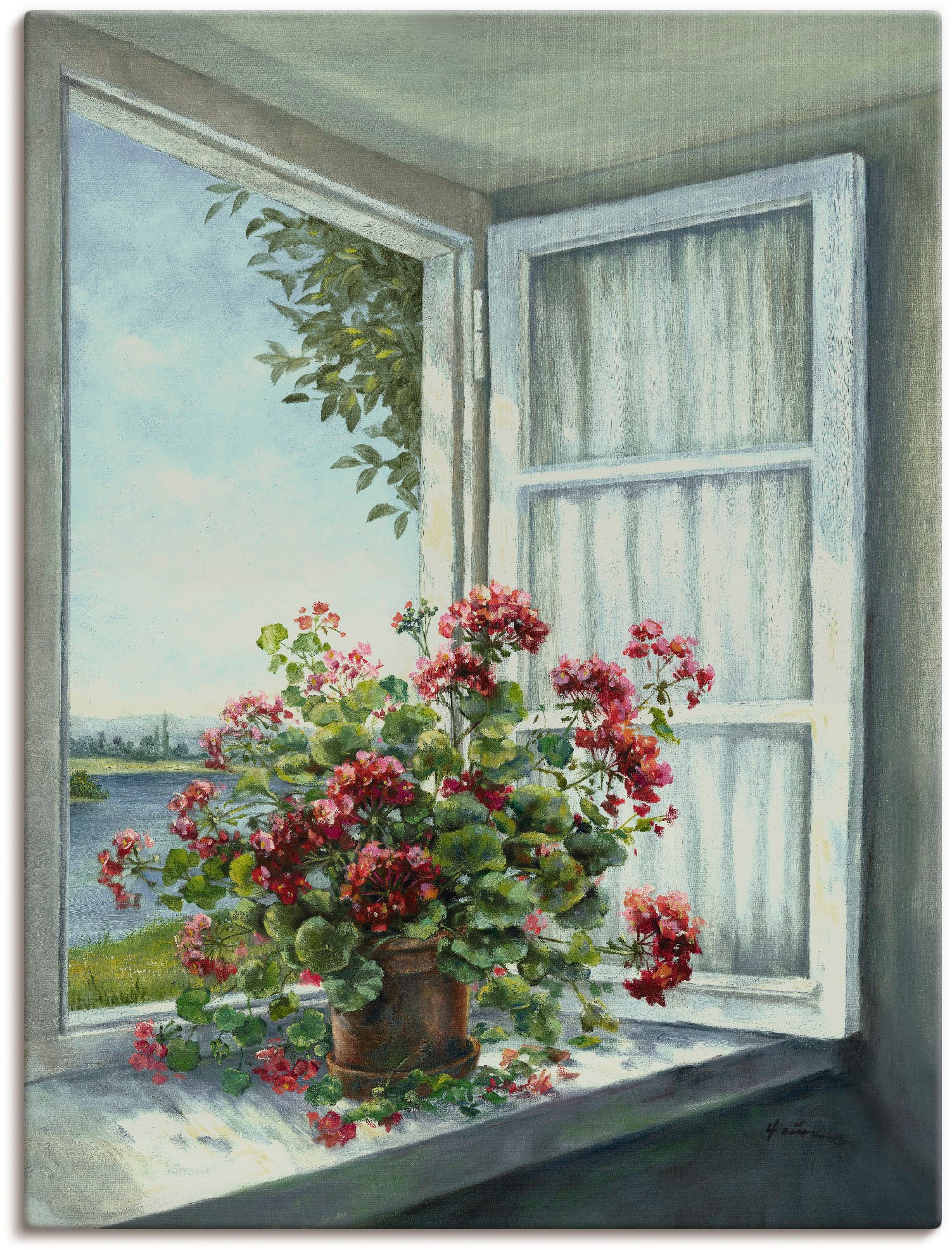 Artland Wandbild »Geranien Wandaufkleber Fenster«, am versch. Grössen Blumen, Alubild, (1 Leinwandbild, in als St.), oder Poster maintenant