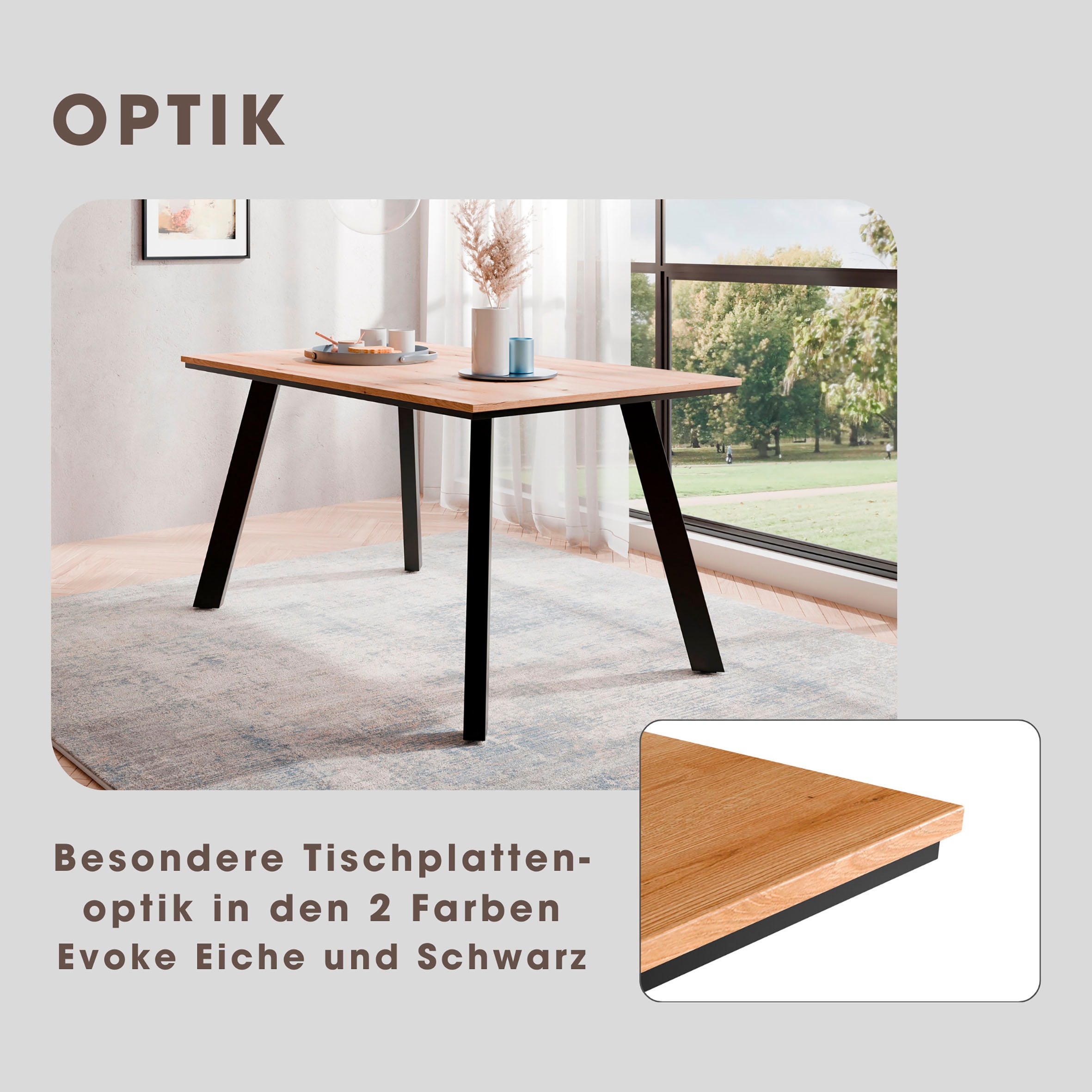Home affaire Essgruppe »Genf Tischgruppe BESTSELLER,«, (Set, 5 tlg.), Küchentisch, 4 Stühle, moderne Tischplatte in eiche/schwarz