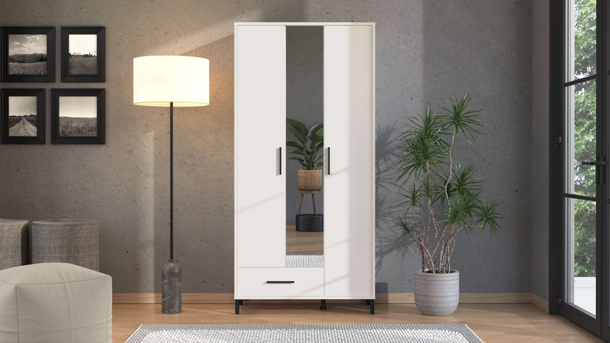 Home affaire Garderobenschrank »Orkney Kleiderschrank, Stauraumschrank, Flurschrank, Höhe 193 cm« Spiegeltür, Breite 93 cm, ausziehbare Kleiderstange, Schublade