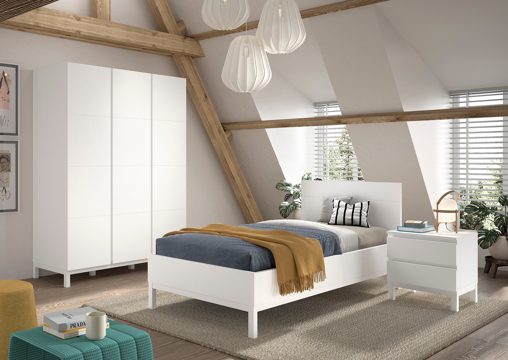 Vipack Jugendzimmer-Set »Set best. aus Einzelbett 90/200, Nachtkonsole, Kleiderschrank 3-trg.« 3 Stk. tlg. in gradlinigem Design, pflegeleichte lackierte Oberfläche in Weiss