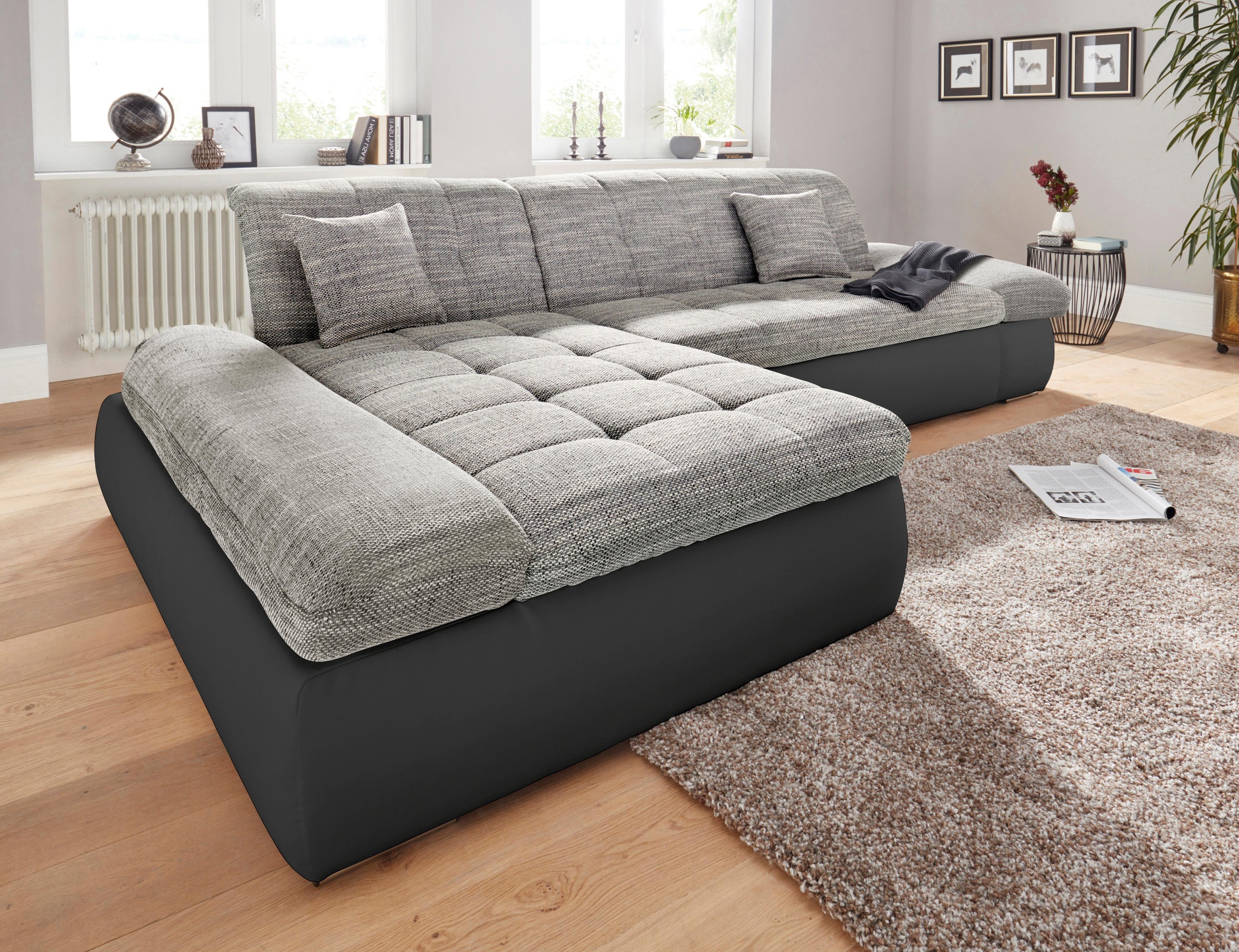 DOMO collection Ecksofa »PB Moric wahlweise mit Bettfunktion + Armteilverstellung, L-Form«, im XXL-Format, B/T/H:300/172/80 cm, feine Steppung