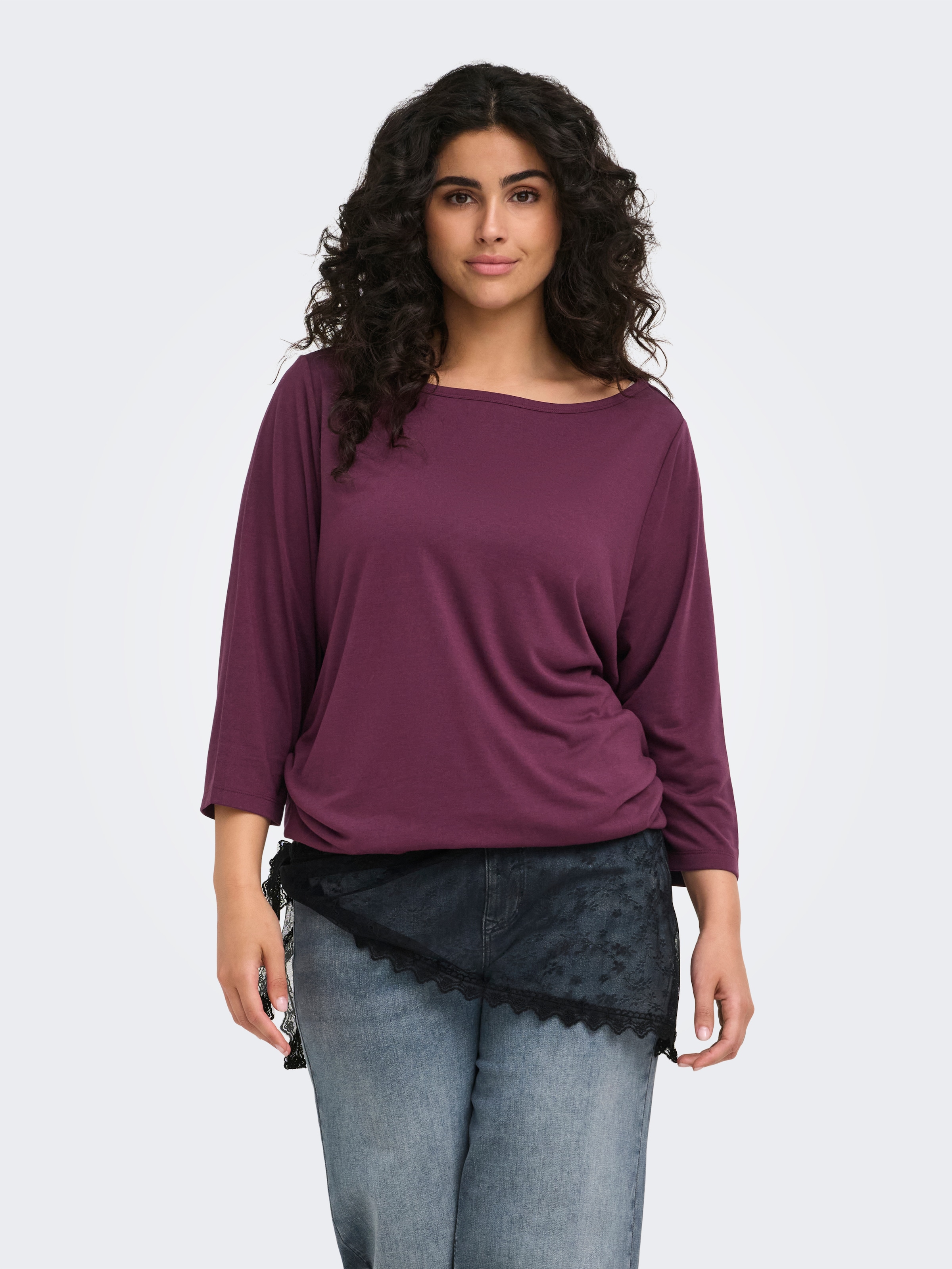 ONLY CARMAKOMA T-shirt à manches 3/4 »CARCARLINNE 3/4 BOATNECK TOP JRS« mélange de matériaux, coupe normale