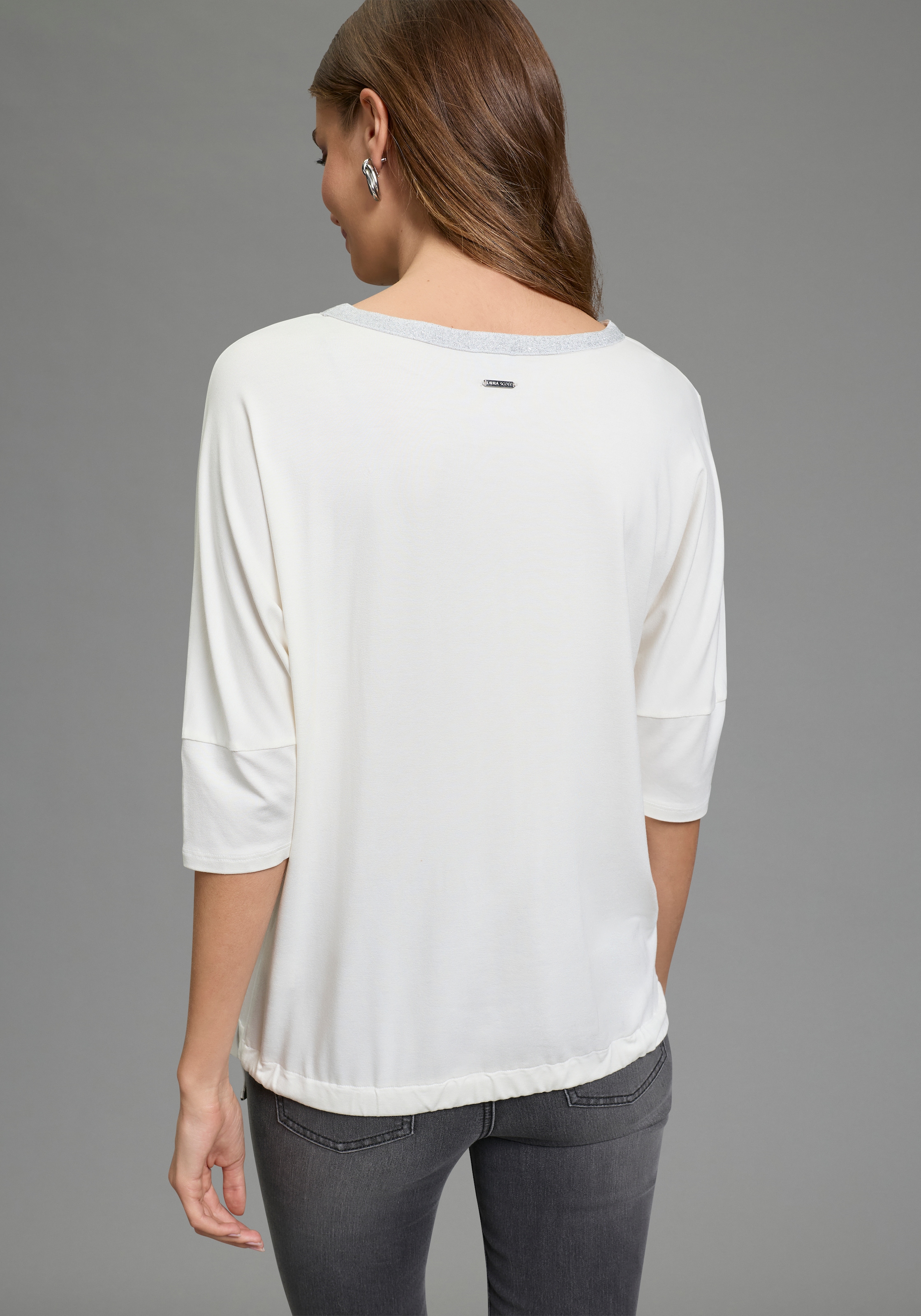 Laura Scott Chemisier à chemise mit U-Boot-Ausschnitt, Halbarm und Glitzerdruck