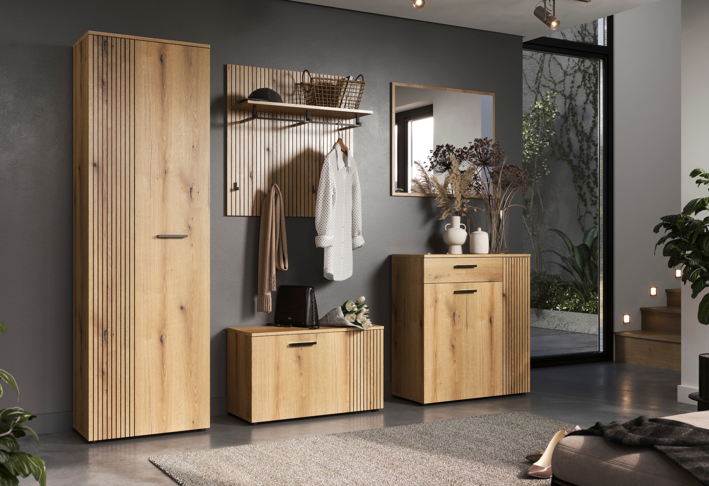 Home affaire Panneau de vestiaire »Amrum« 1 cuis tlg. Wandpaneel mit Ablage, 1 Kleiderstange & 4 Haken - (B/T/H) 80/28/84 cm