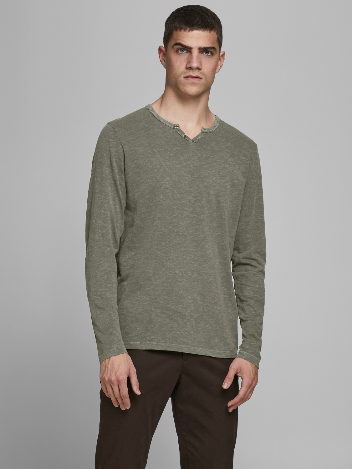 Image of Jack & Jones Langarm-Poloshirt "JJESPLIT NECK TEE LS NOOS" Baumwolle, regular fit