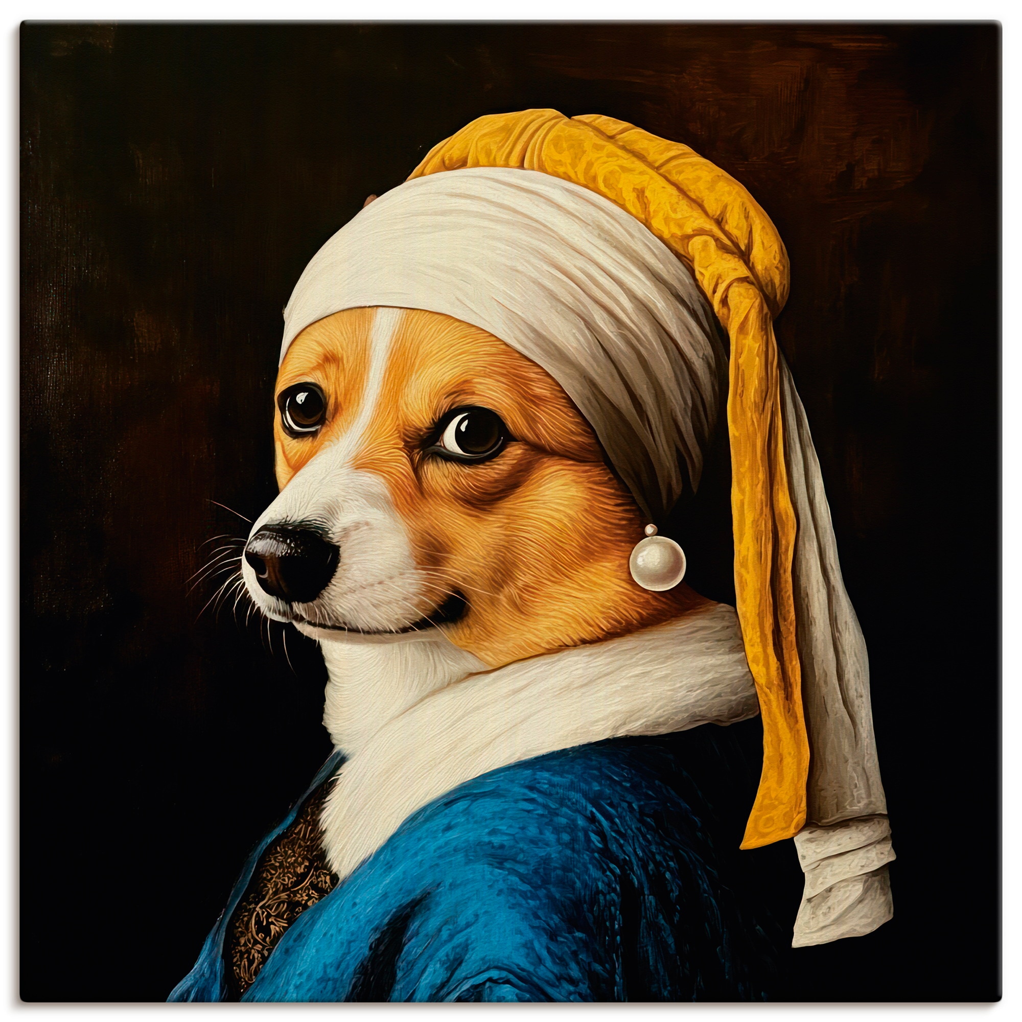 Image of Artland Wandbild "Der Corgi mit dem Perlenohrring" Animal Fantasy 1 Stk. tlg. als Alubild, Leinwandbild, Poster, Wandaufkleber in verschied. Grössen