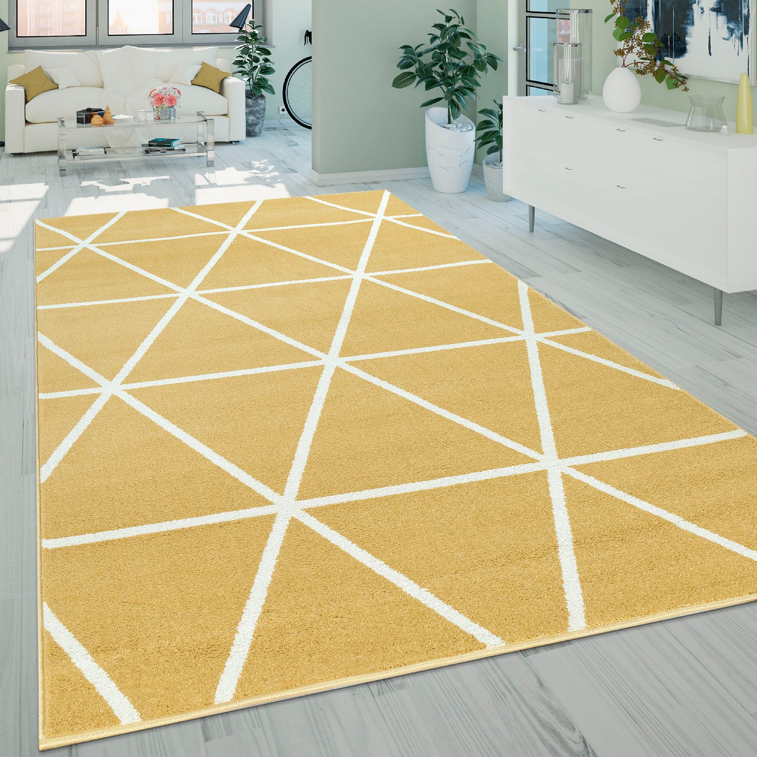 Paco Home Teppich Skandi rechteckig, Teppich, »Stella Pastellfarben, Kurzflor Design, 401«, kaufen jetzt Muster, Rauten