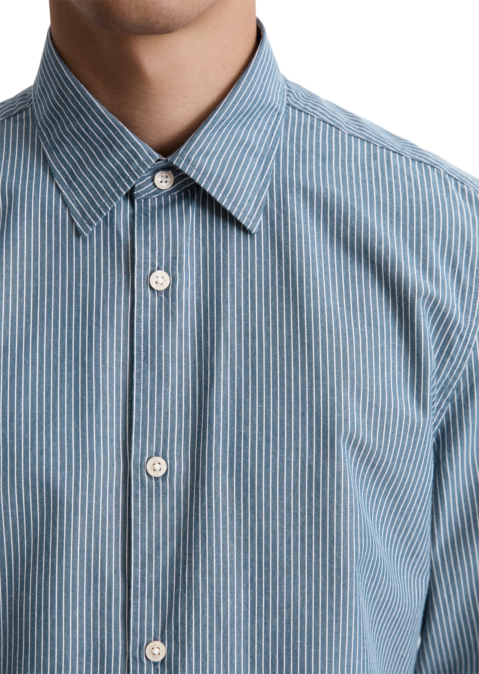 Marc O'Polo Langarmhemd, Shaped Fit, mit garngefärbtem Streifenmuster, Kentkragen