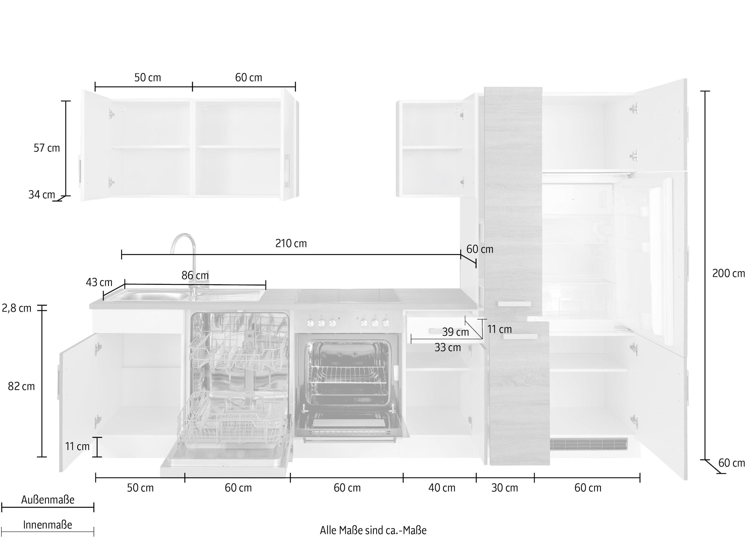 KOCHSTATION Kitchenette »KS-Gera« Largeur 300 cm, avec appareils électriques en option, avec plan de travail