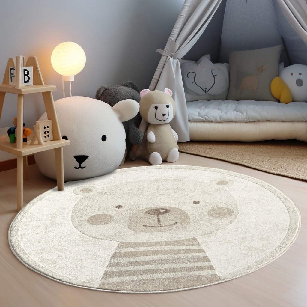 Kinderteppich »MARA710«, rund, 11 mm Höhe, Kinderzimmer Teppich Tiere Beige Spielzimmer