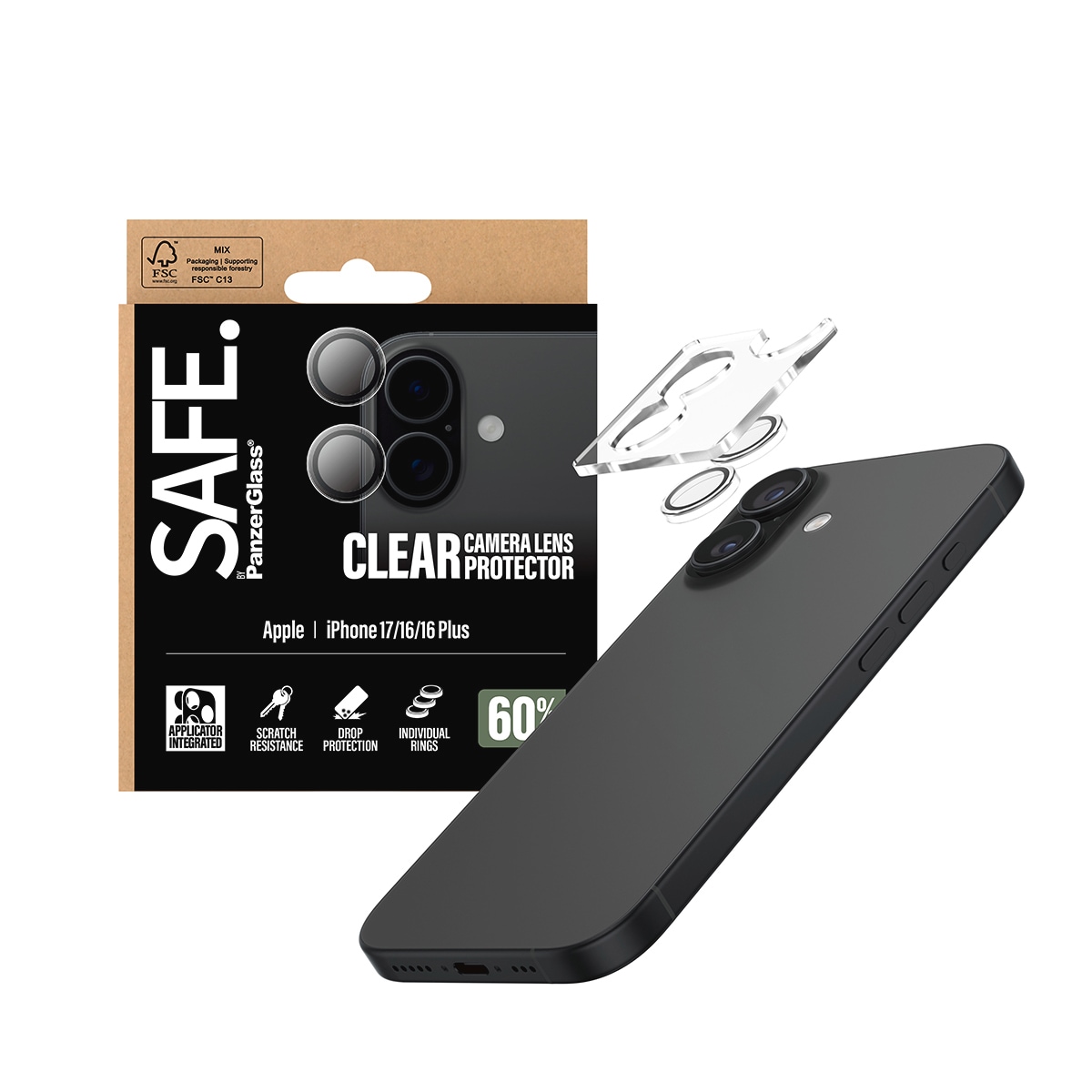SAFE by PanzerGlass Verre de protection pour appareil photo »Camera Lens Protector« für Apple iPhone 16/16 Plus;Apple iPhone 16/16 Plus Kameraschutz,Linsenschutz,Objektivschutz, kratz- & stossfest
