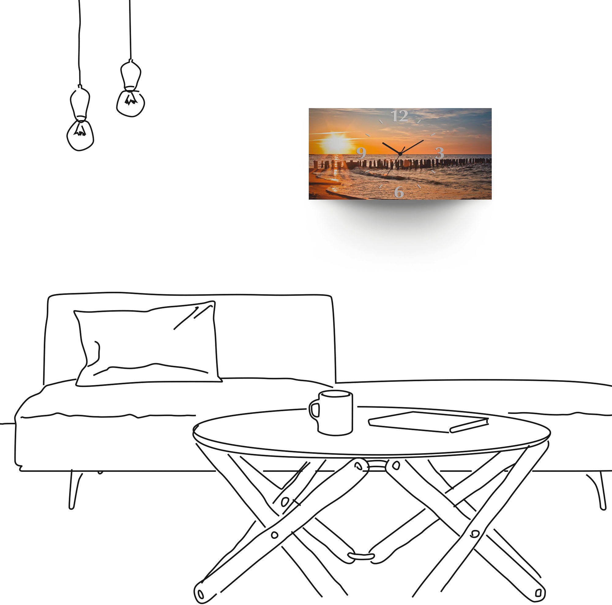 Artland Wanduhr »Schöner Sonnenuntergang am Strand«, 3D Optik gebogen, mit Quarz- oder Funkuhrwerk, versch. Grössen
