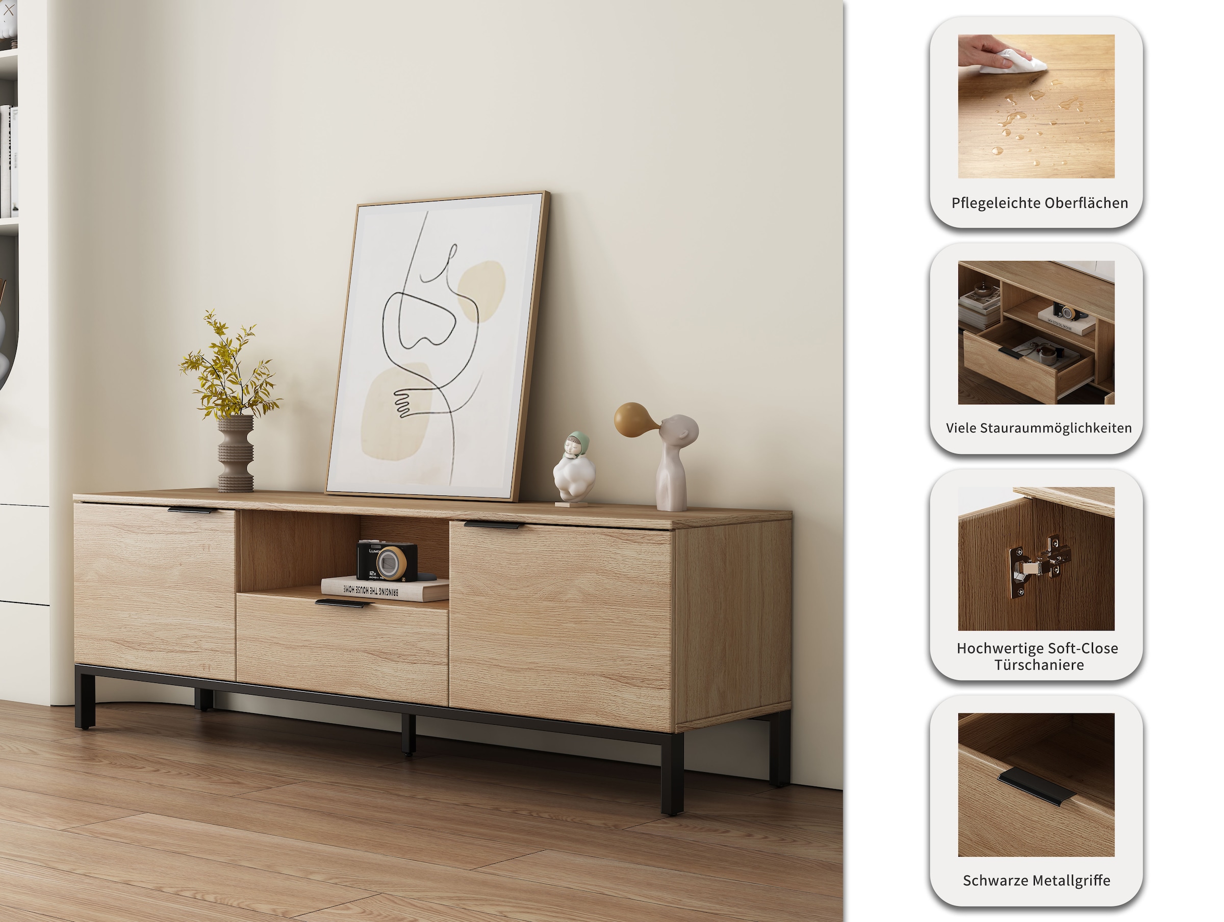 GOODproduct Tableau TV »Jorinde« Melaminoberfläche, flexibler Stauraum und robustes Metallgestell