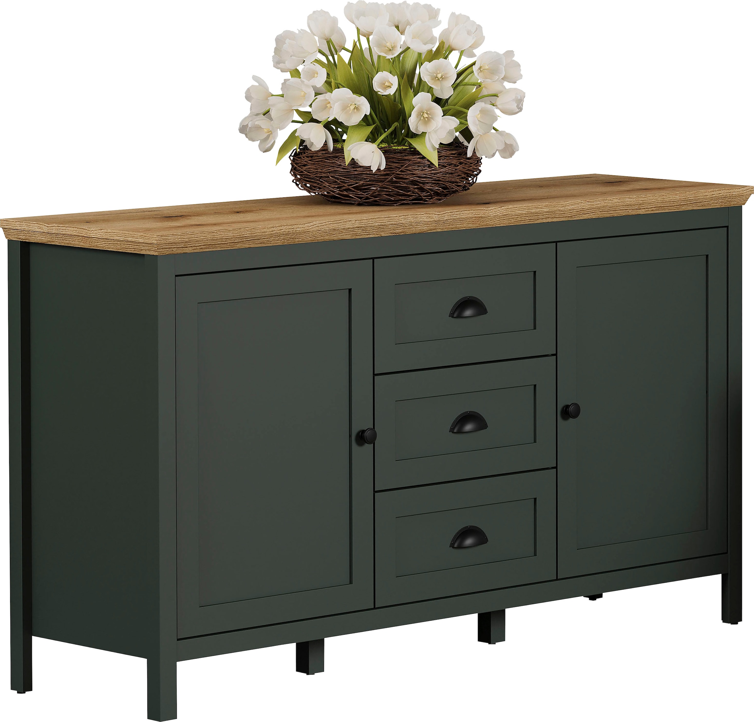 Home affaire Sideboard »Vienna«, (1 St.), Kommode im Landhausstil mit 3 Vollauszug-Schubladen und 4 Fächer