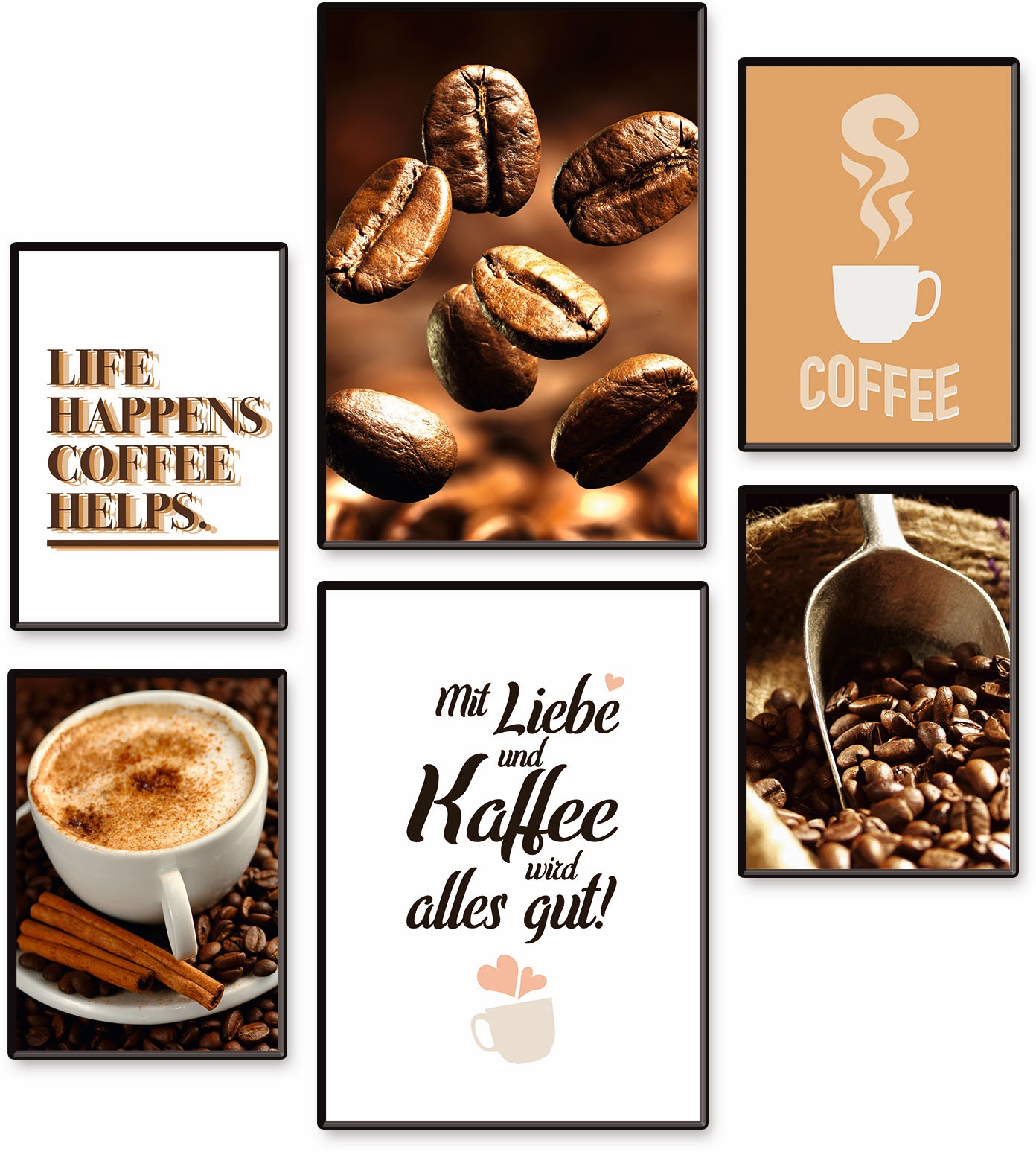 Image of Artland Poster "Kaffee Vielfalt" Kaffee Bilder Set, 6 Stk. tlg. Bilder Set, 6tlg. 4xDIN A4 / 2xDIN A3, ohne Rahmen