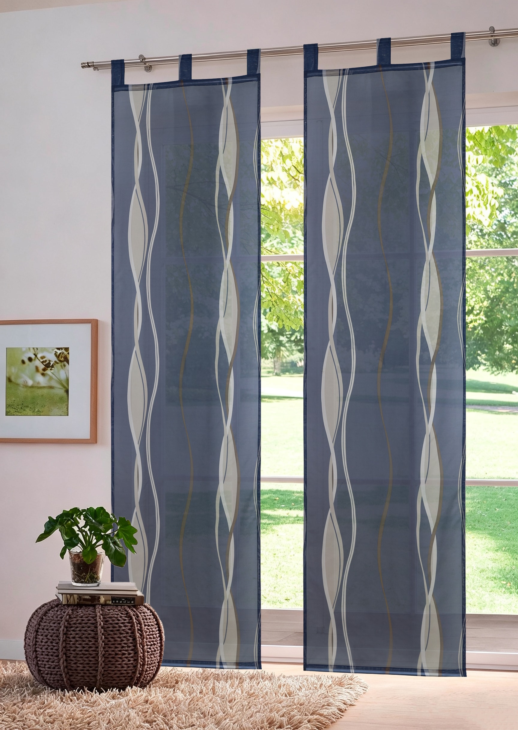 GOODproduct Schiebegardine »Dimona« Schlaufen 2 Stk. tlg. 2er-Set, Fertiggardine, inkl. Beschwerungsstange, Wellen