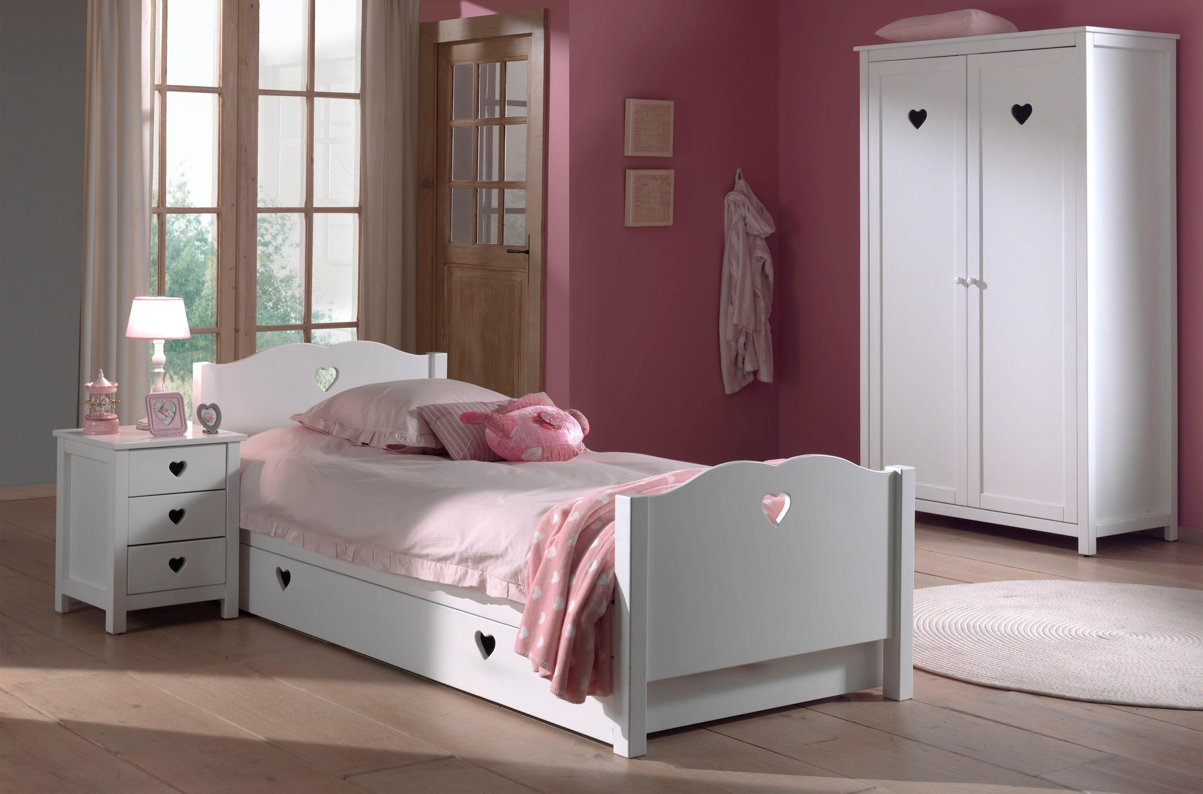 Vipack Schubkasten »Amori, auf Rollen zum Unterschieben unter das Bett«, (B/H/T ca. 199x22x94cm, Bedenplatten Dekor, einfach zu bedienen), bietet viel Stauraum im Zimmer, weiss lackiert