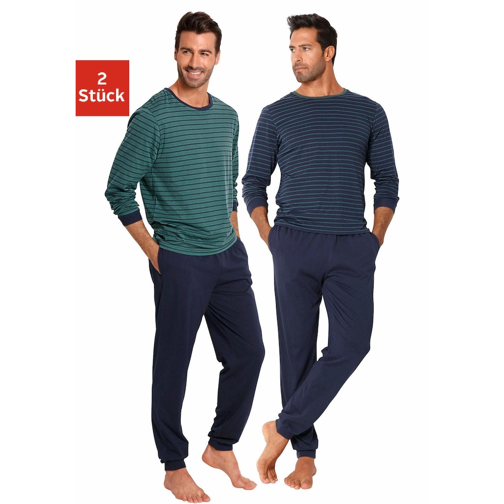 le jogger® Pyjama, (Packung, 4 tlg., 2 Stück), lang im Streifendesign