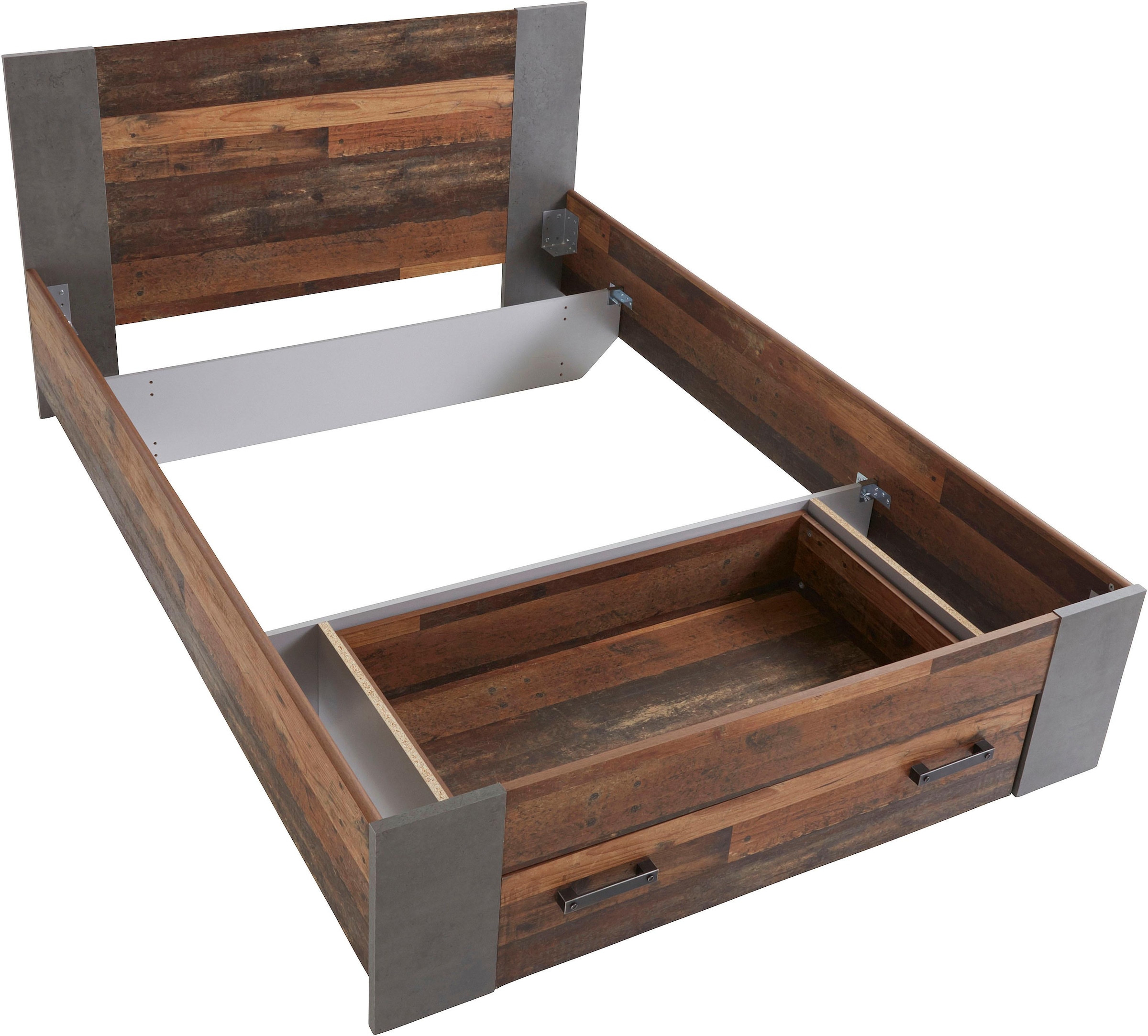 FORTE Bett »Clif, Jugendbett, Belastbarkeit 120 KG, Schubkasten optional« Liegefläche 140cmx200cm,  Industrial Design