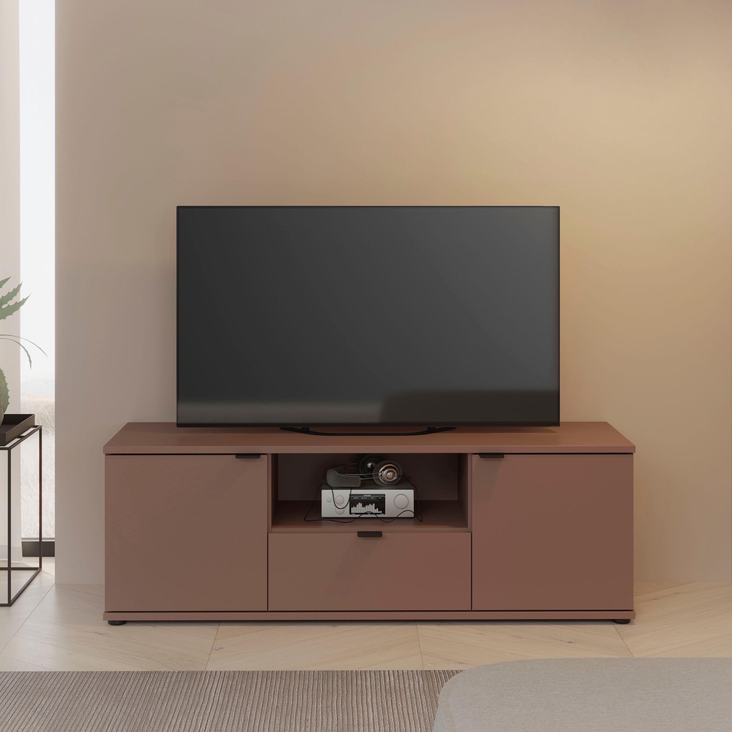 FORTE Lowboard »Ganymede« Breite 129,8cm,  TV Board, Stauraum, Schublade; Metallgriffe, Kabelführung