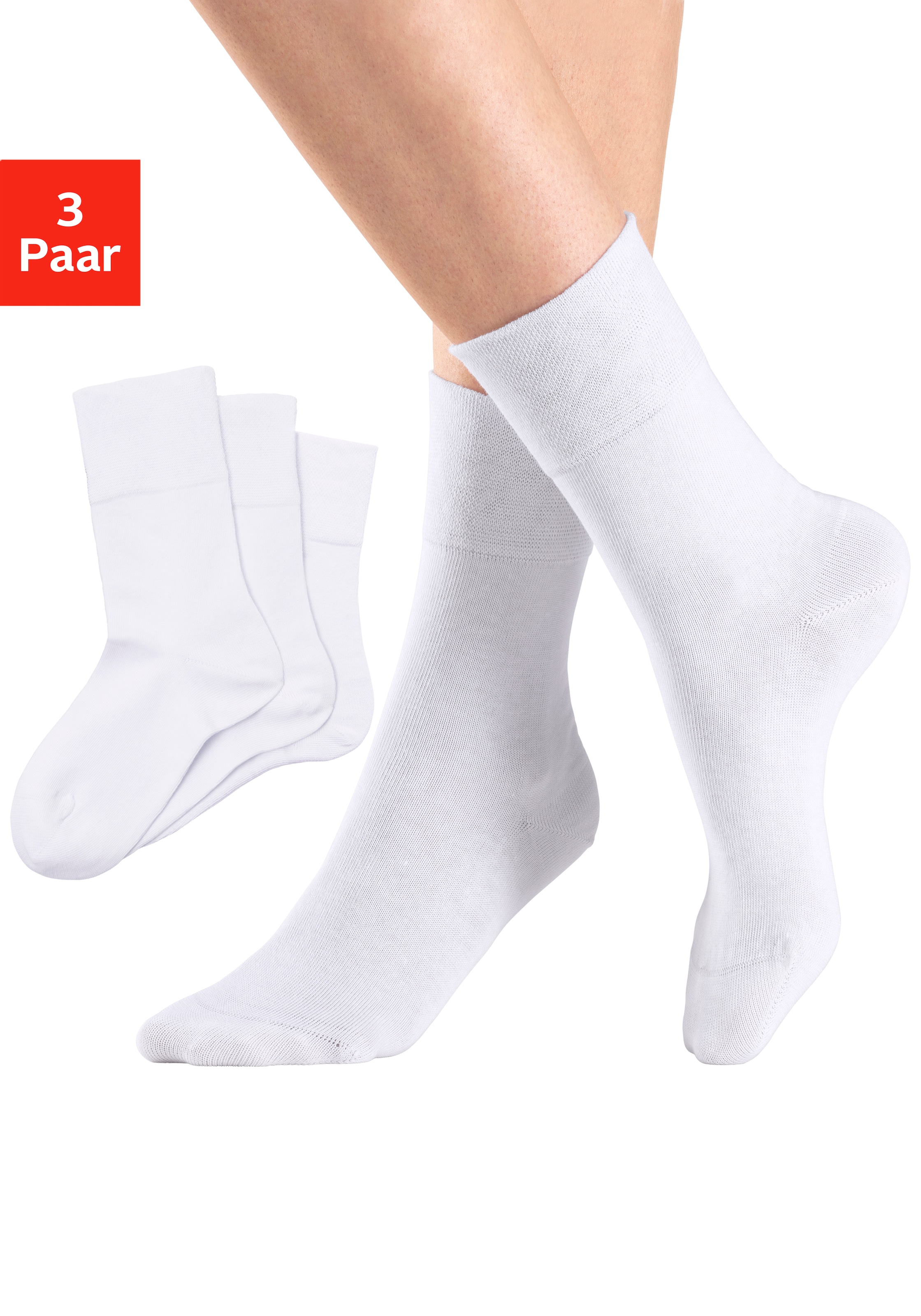 Socken, (Packung, 3 Paar), mit Komfortbund auch für Diabetiker geeignet
