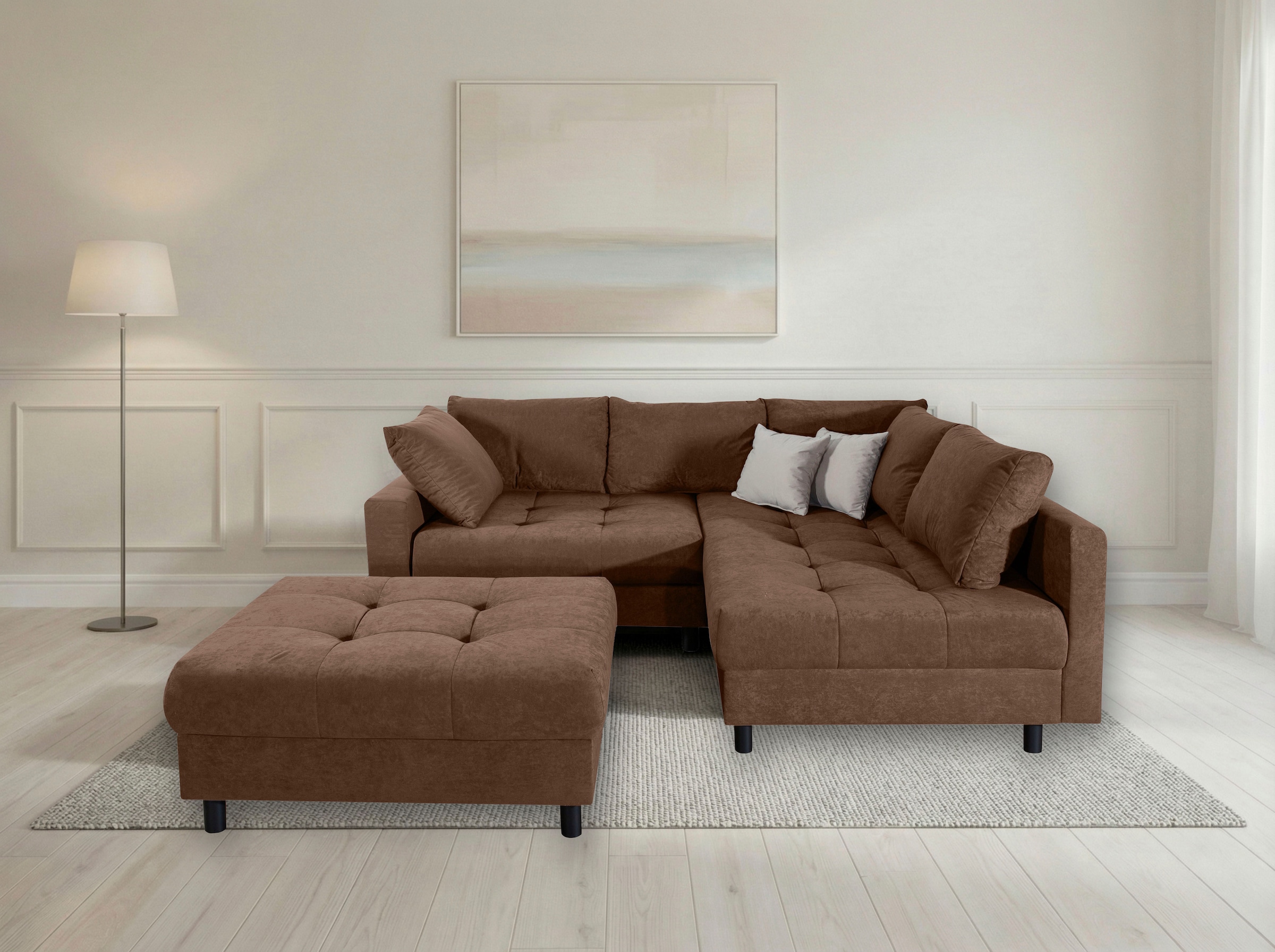 COLLECTION AB Ecksofa »Antonia L-Form, B: 215 cm« Ecksofa, Rückenkissen, ottomane beidseitig montierbar, Bonnelfederkern